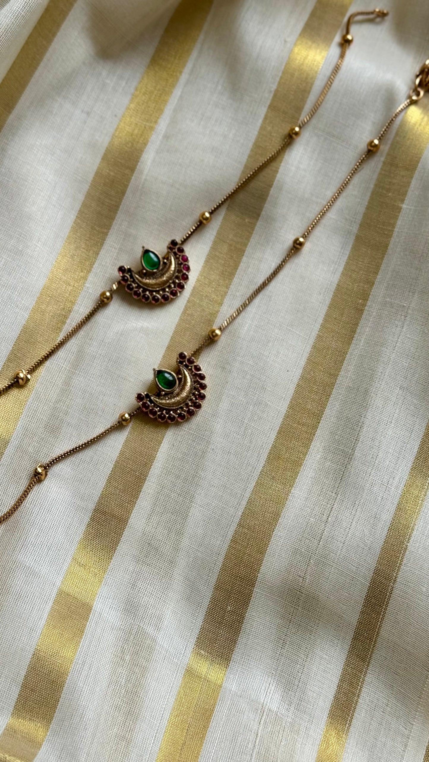 Antique gold anklet with half moon shaped temple inspired design - YCAGAK57