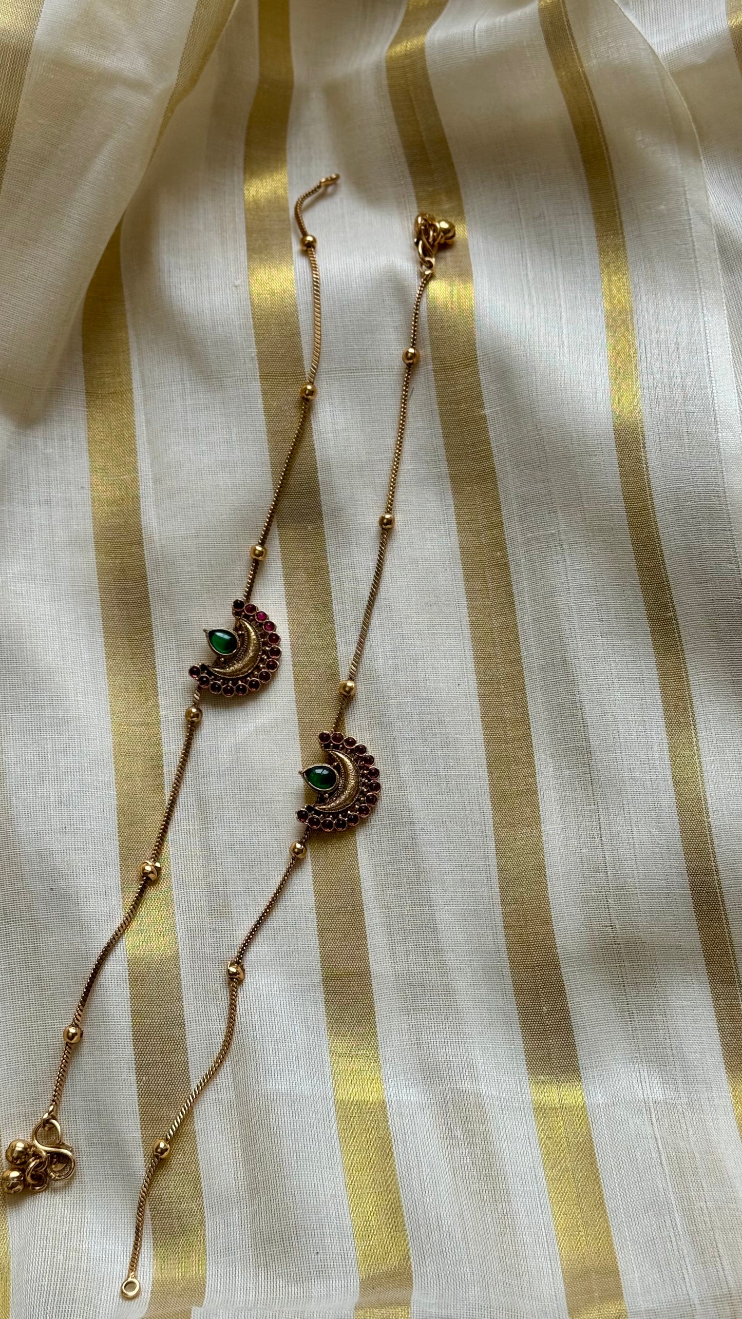 Antique gold anklet with half moon shaped temple inspired design - YCAGAK57
