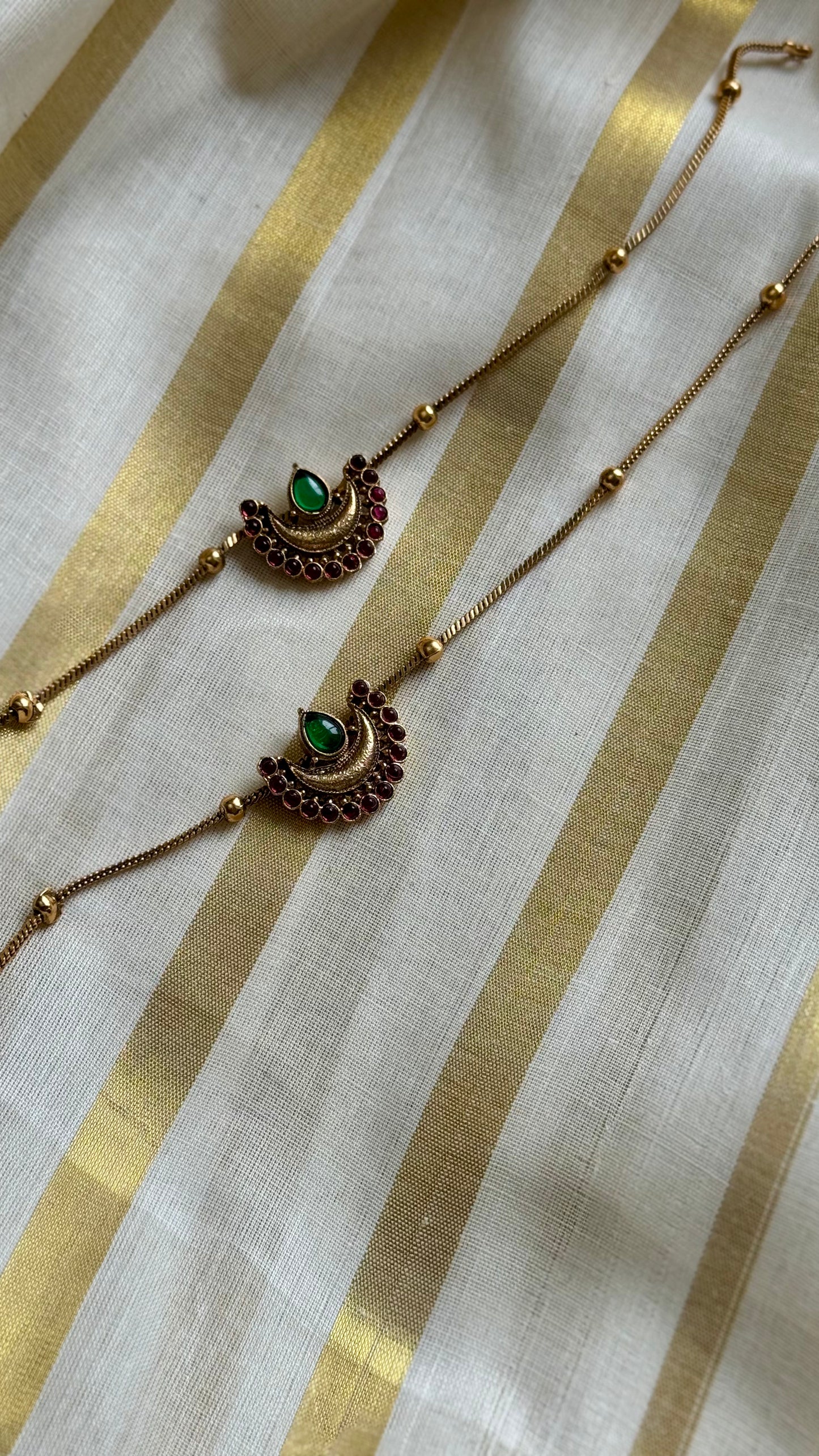 Antique gold anklet with half moon shaped temple inspired design - YCAGAK57