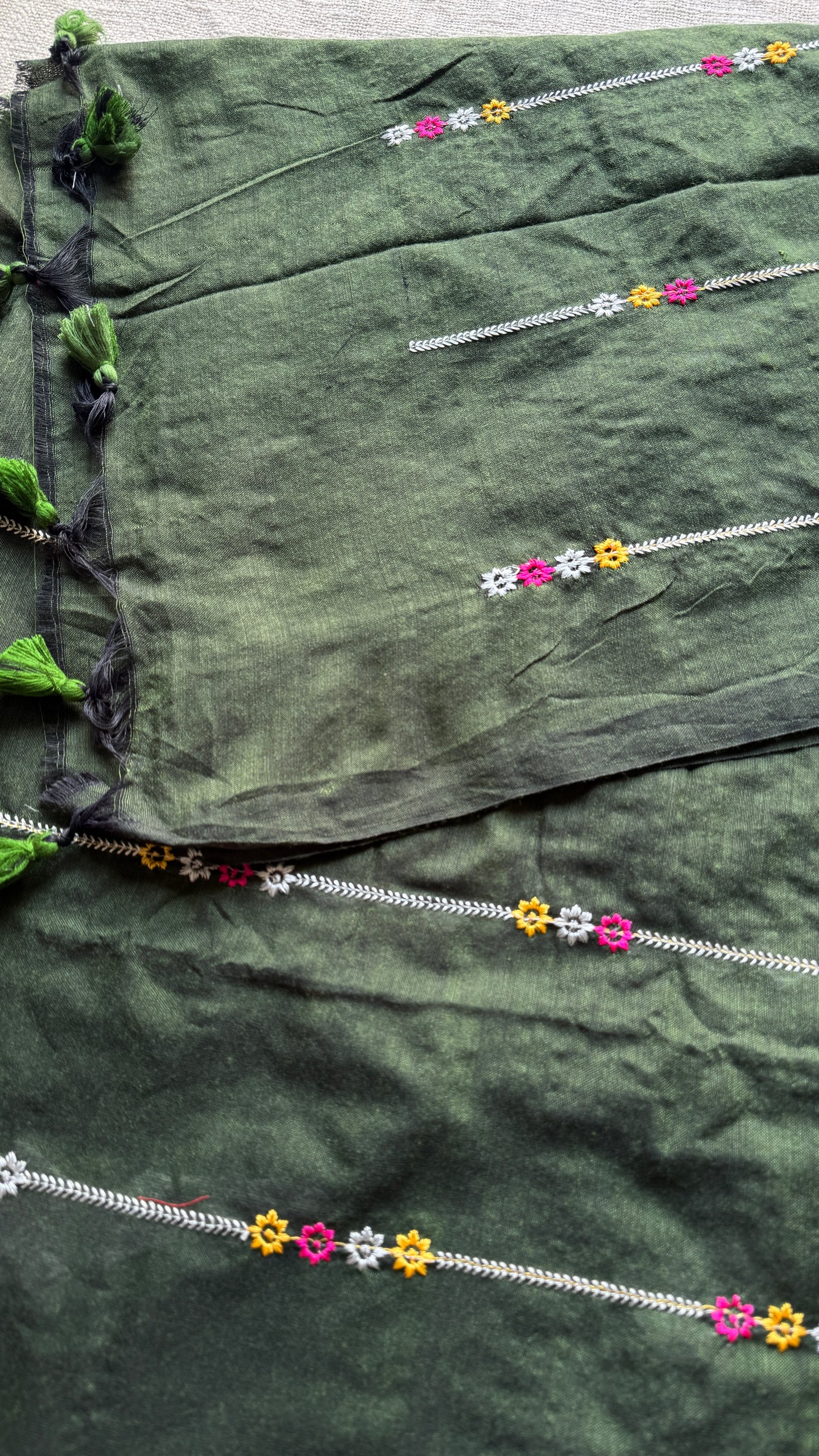 Dark Green floral embroidery - Khadi Soft Cotton YCBCKFS03