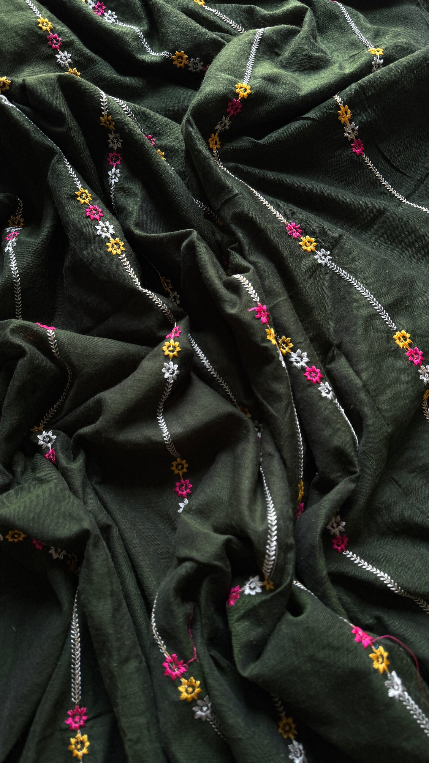 Dark Green floral embroidery - Khadi Soft Cotton YCBCKFS03
