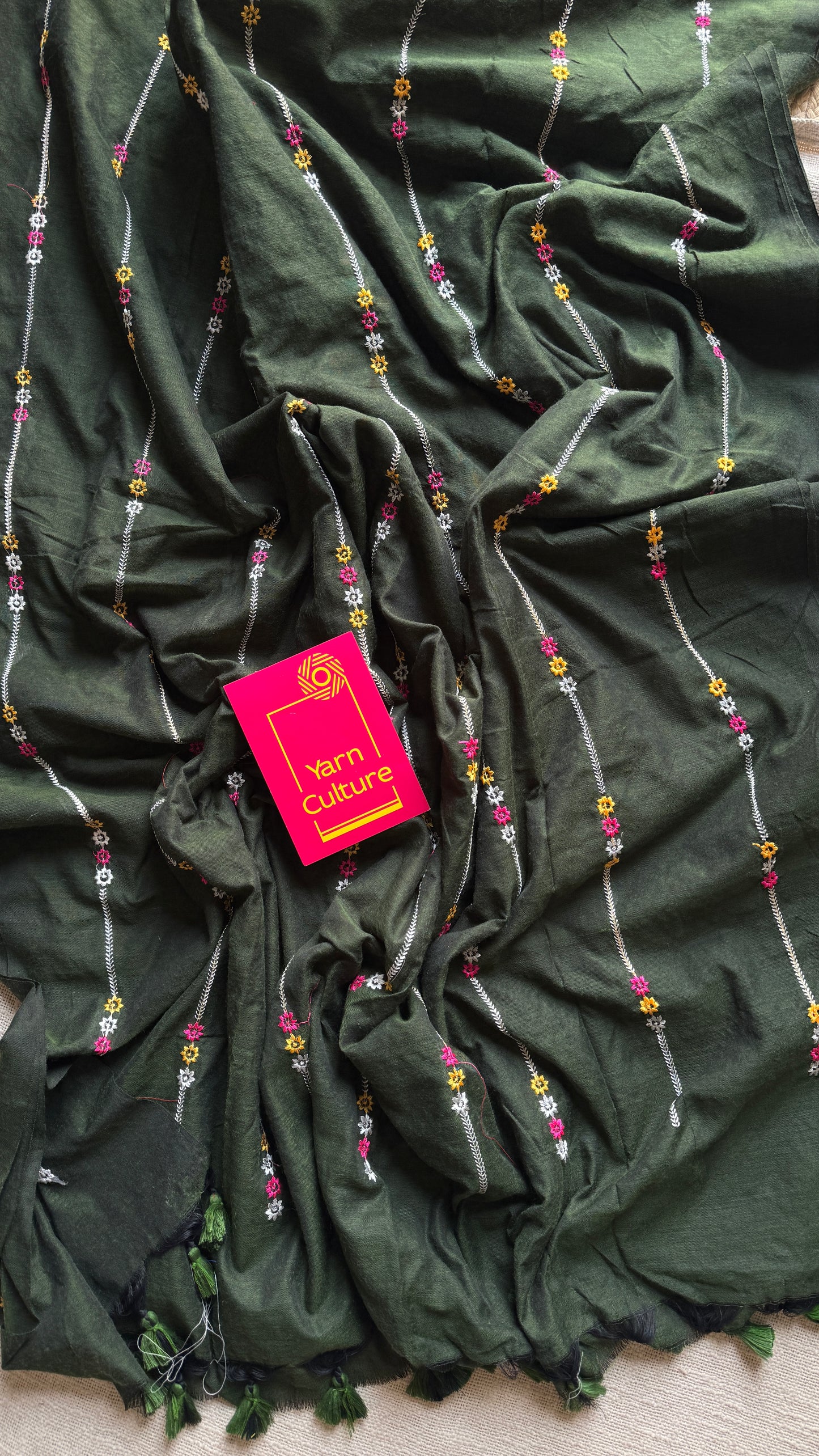 Dark Green floral embroidery - Khadi Soft Cotton YCBCKFS03