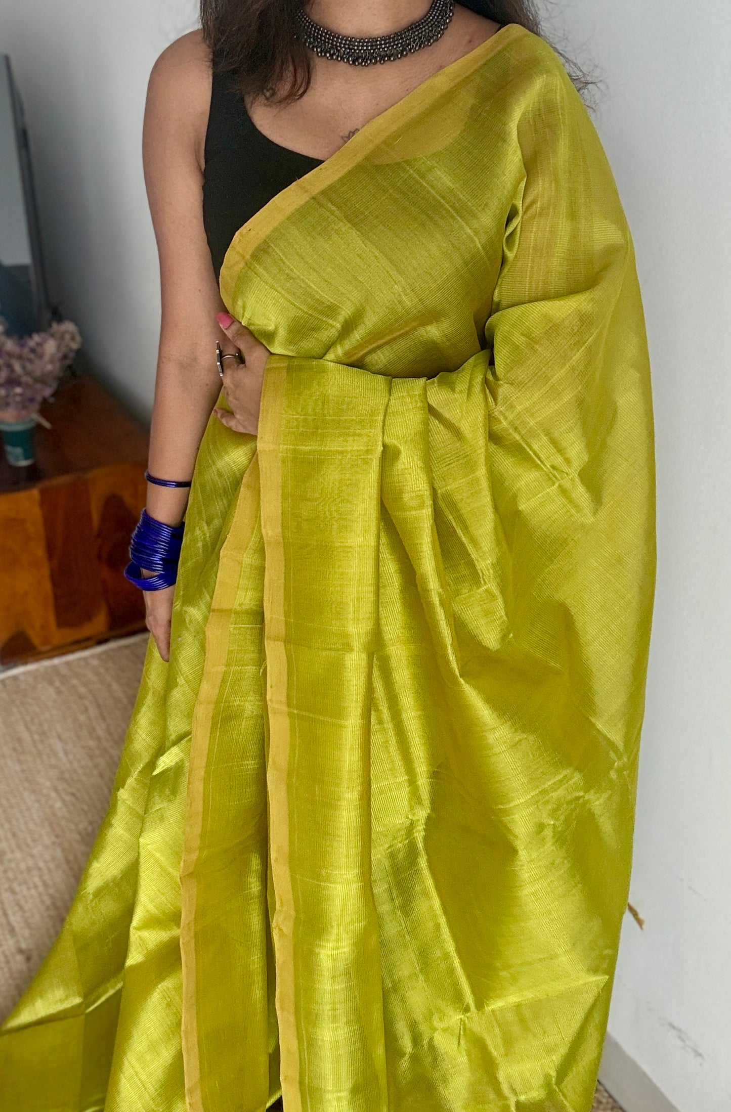 Plain lime green, mangalgiri silk cotton, handwoven, soft, light weight - YCWOTDMSCM10