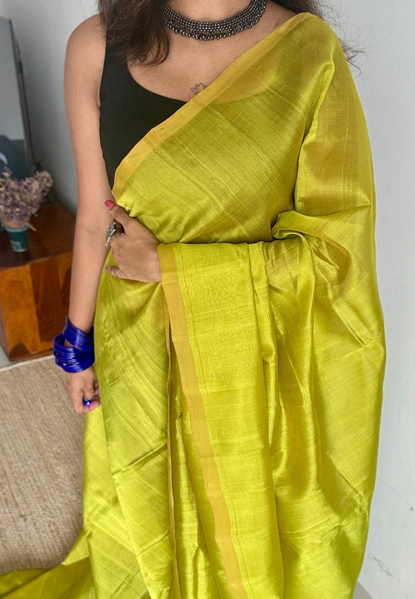Plain lime green, mangalgiri silk cotton, handwoven, soft, light weight - YCWOTDMSCM10