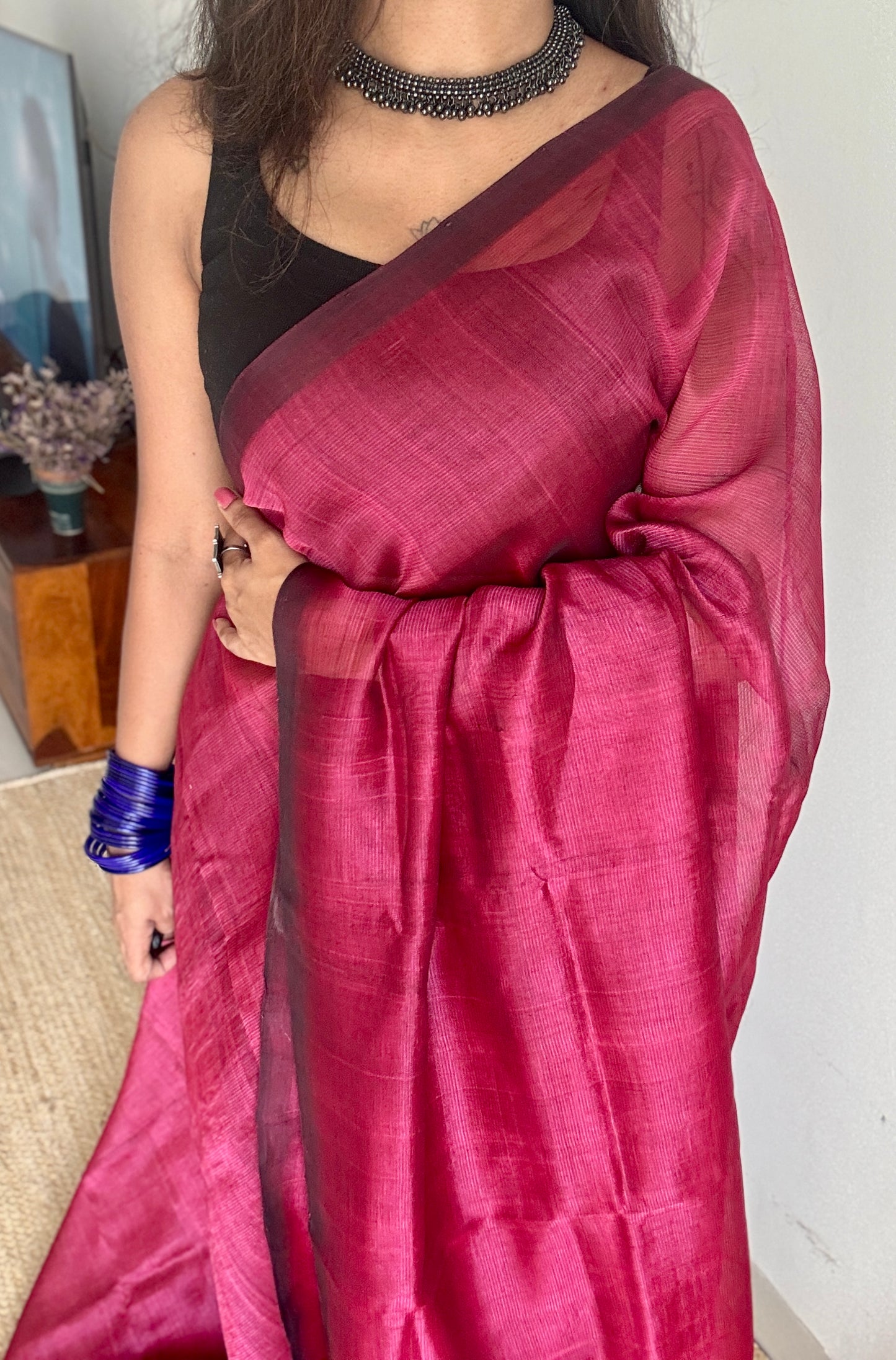 Plain wine red, mangalgiri silk cotton, handwoven, soft, light weight- YCWOTDMSCM09