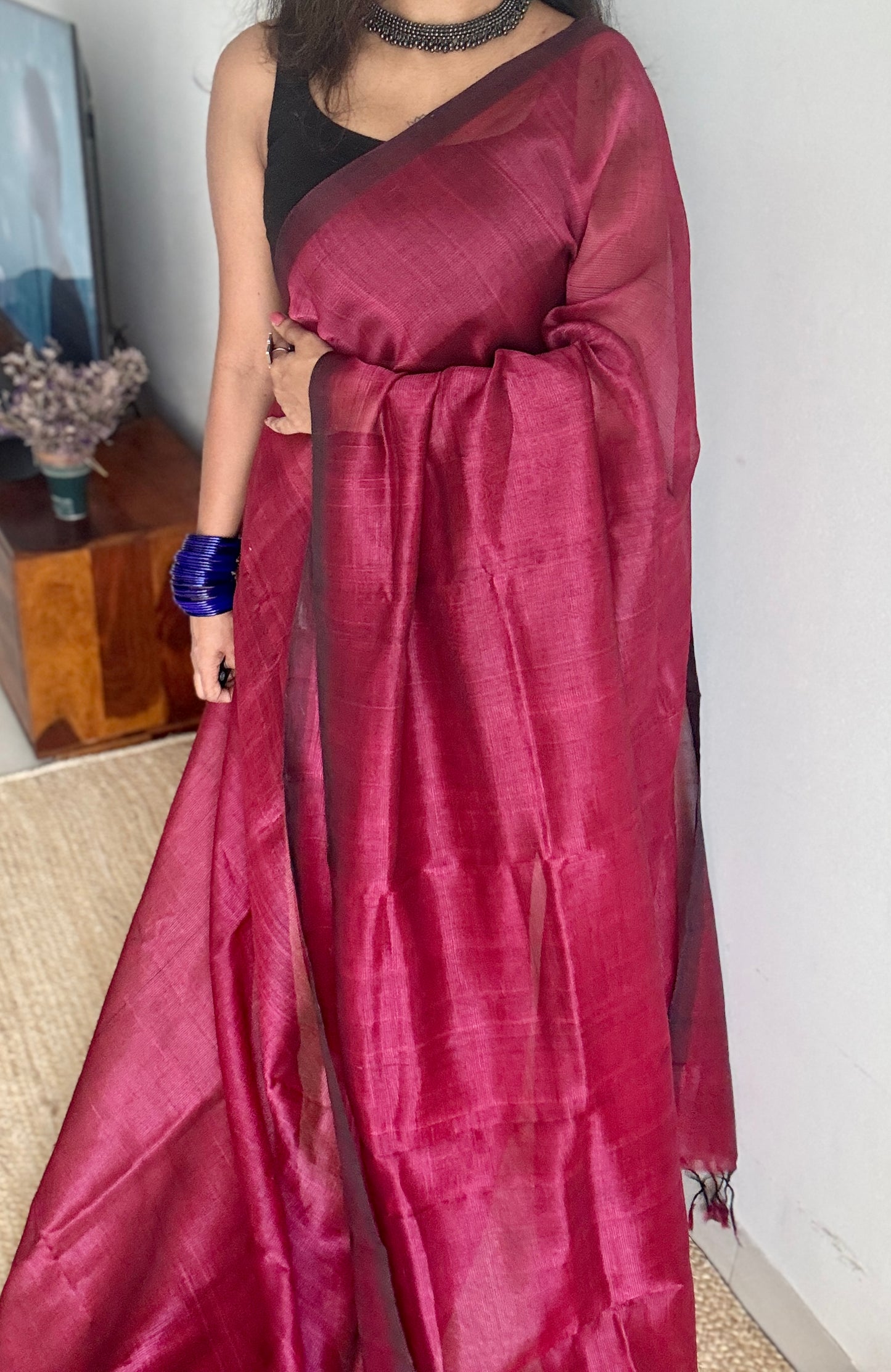 Plain wine red, mangalgiri silk cotton, handwoven, soft, light weight- YCWOTDMSCM09