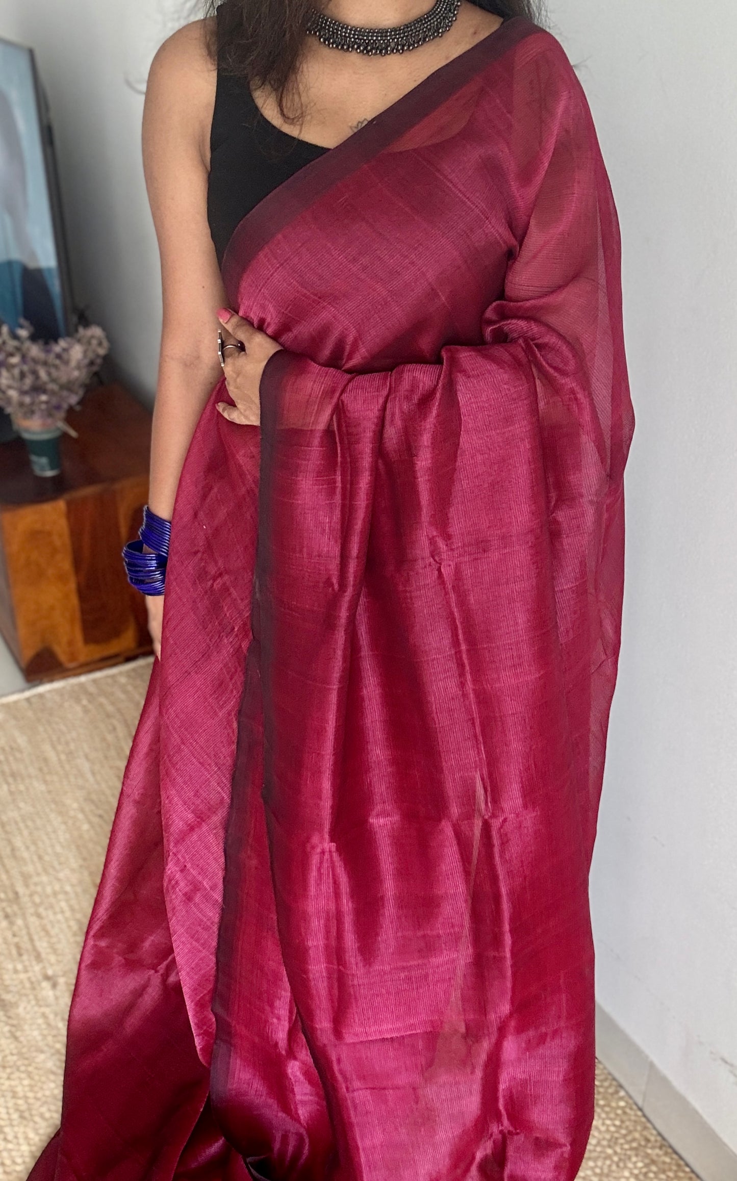 Plain wine red, mangalgiri silk cotton, handwoven, soft, light weight- YCWOTDMSCM09