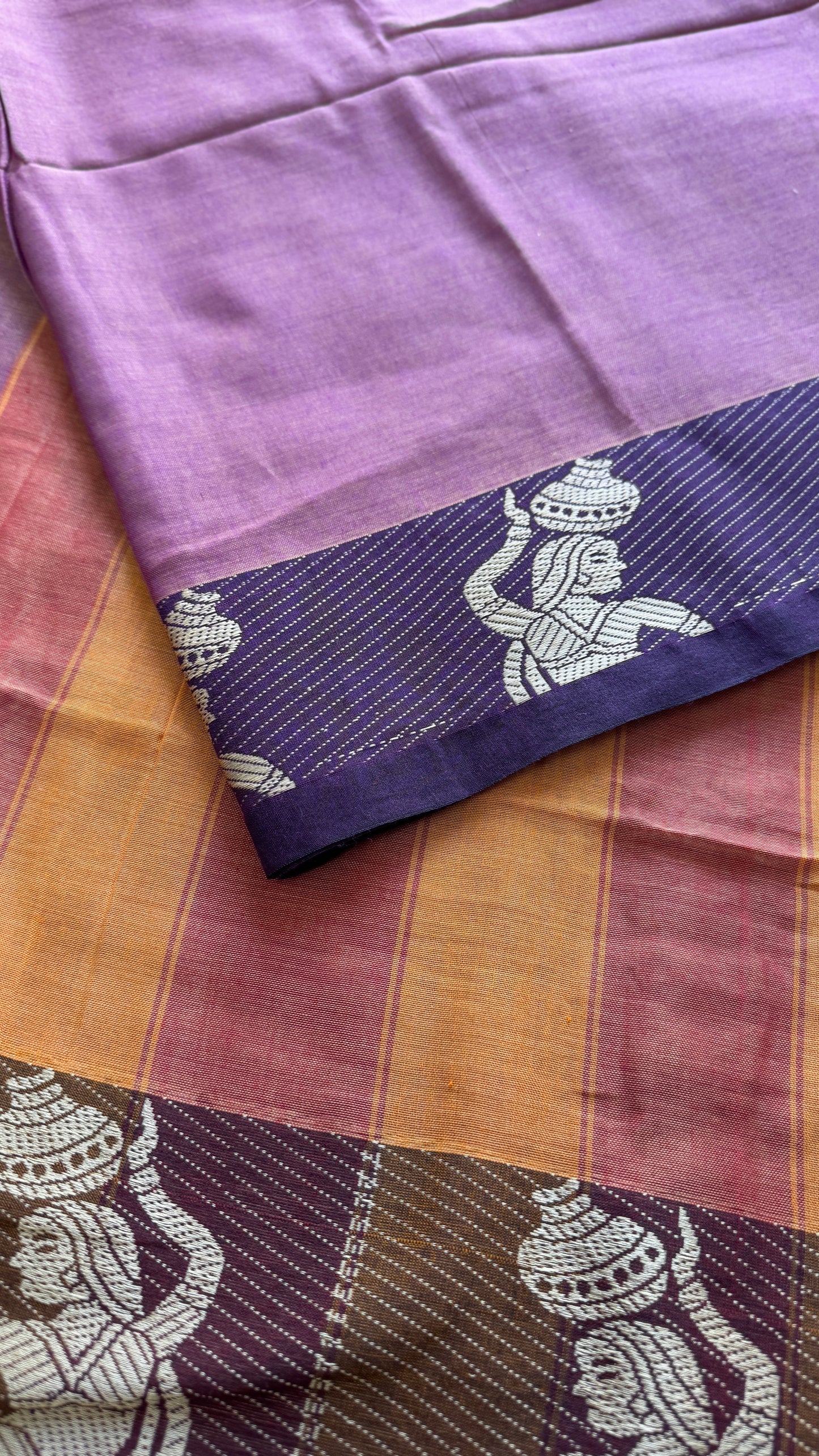 Dual Tone Lavender Pink with motif border - Narayanpet Soft Cotton YCWOTDNP01
