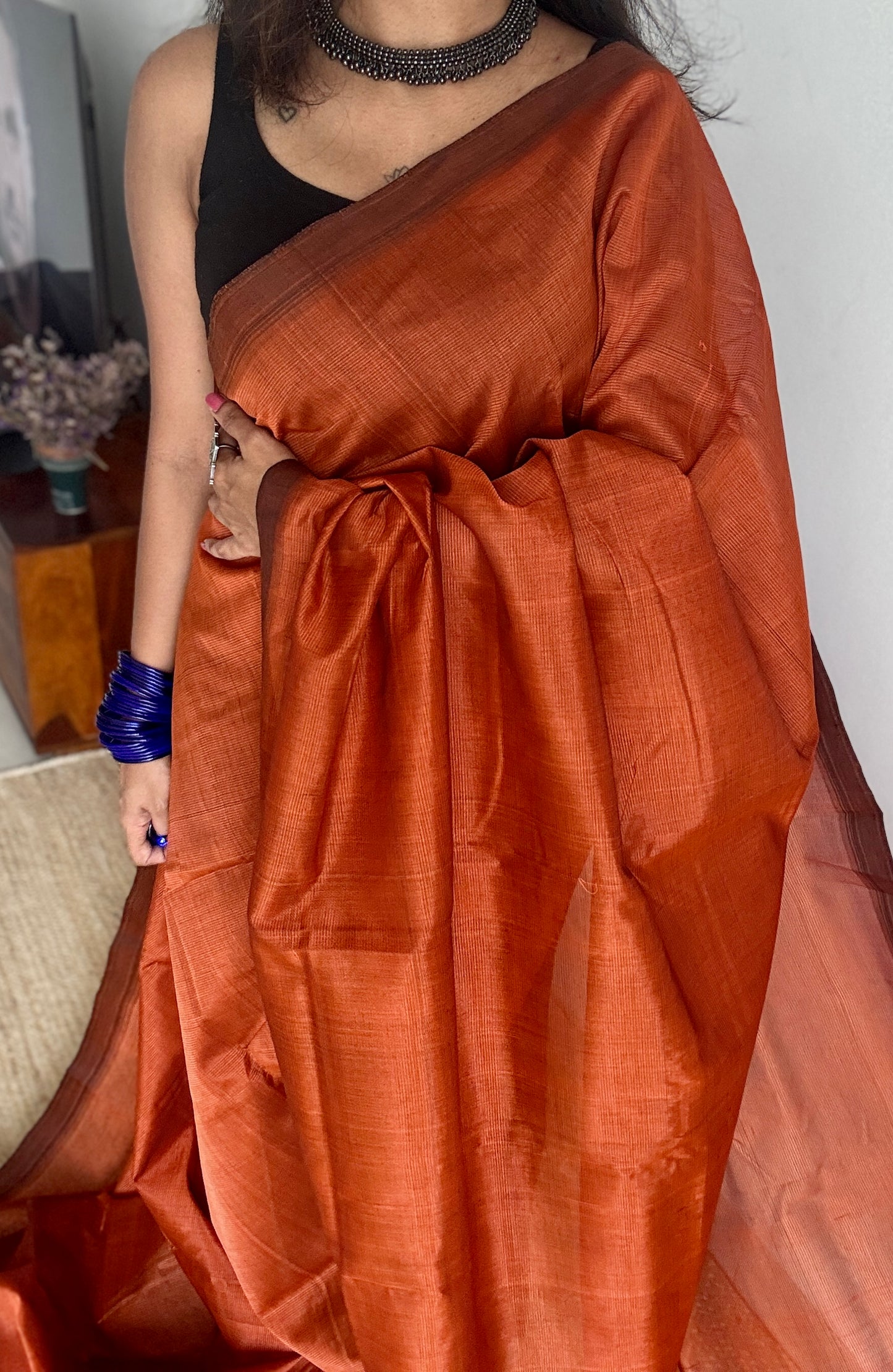 Plain rust orange, mangalgiri silk cotton, handwoven, soft, light weight - YCWOTDMSCM08