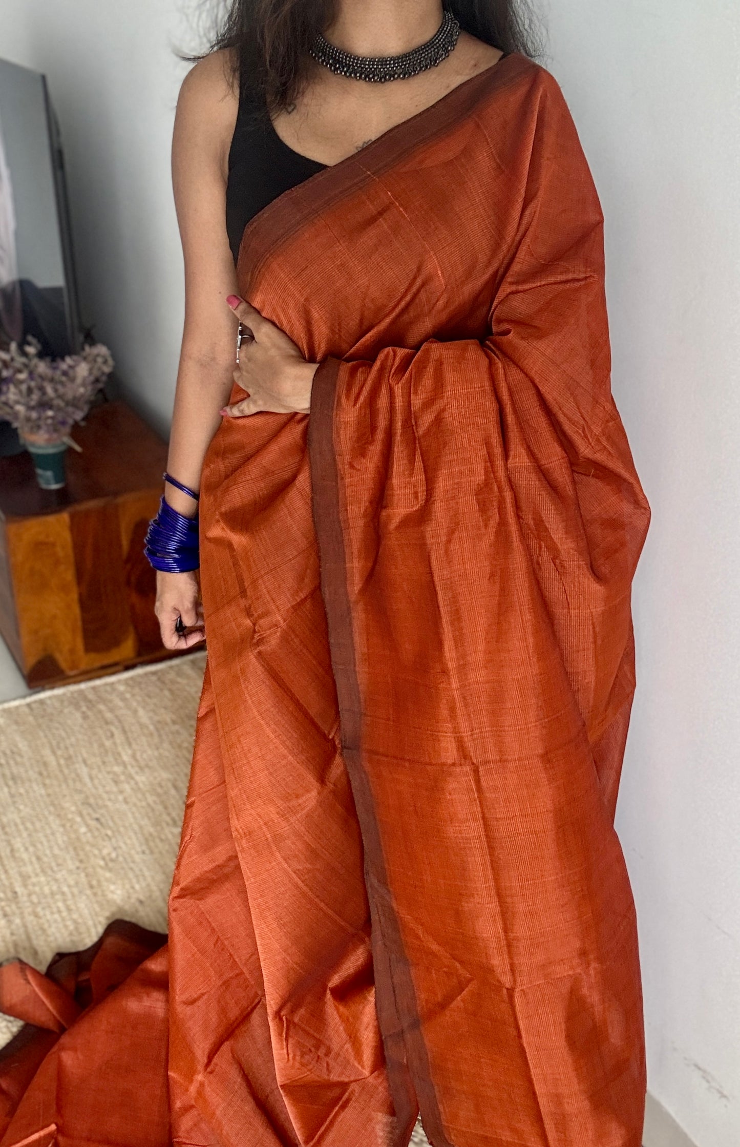 Plain rust orange, mangalgiri silk cotton, handwoven, soft, light weight - YCWOTDMSCM08