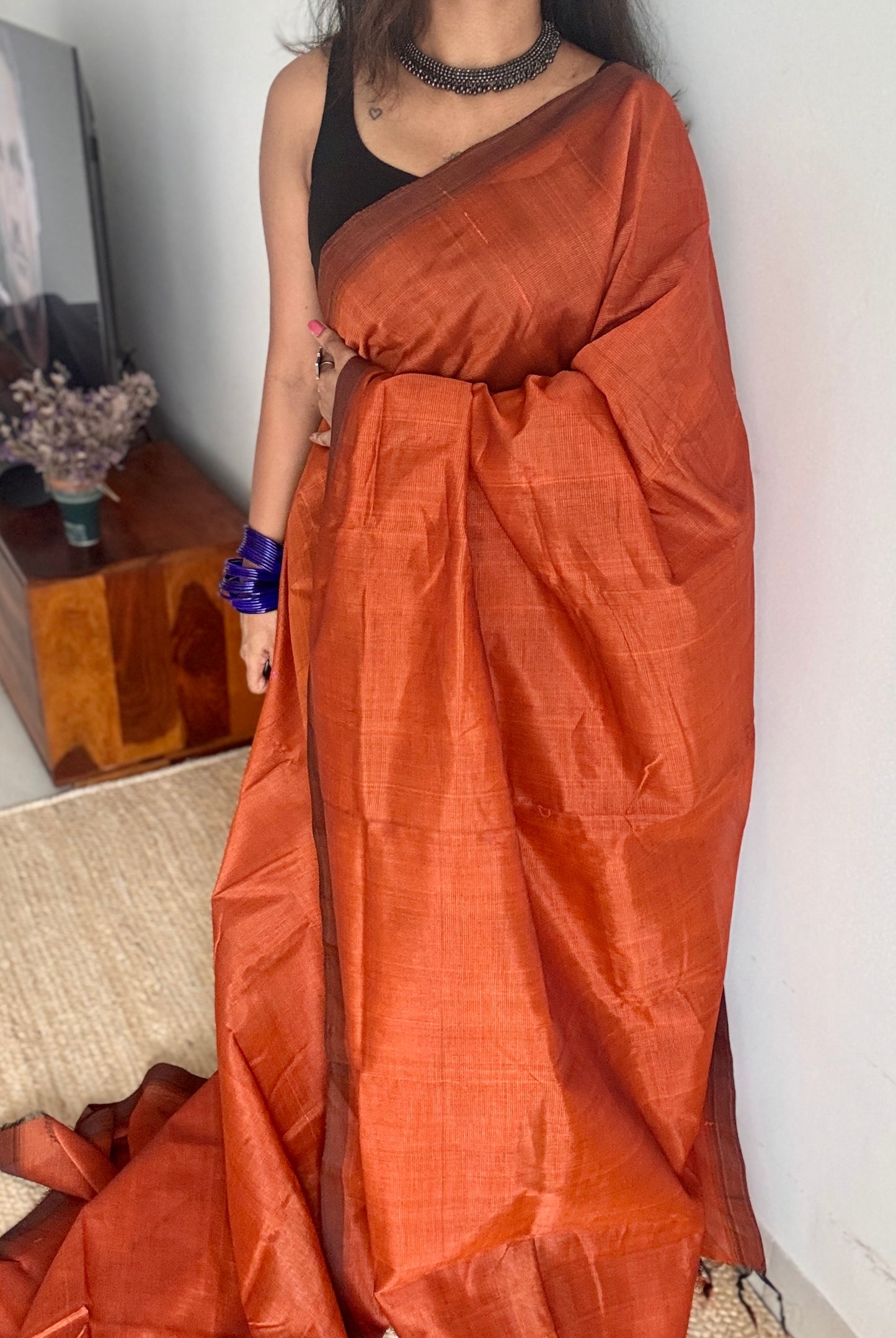Plain rust orange, mangalgiri silk cotton, handwoven, soft, light weight - YCWOTDMSCM08