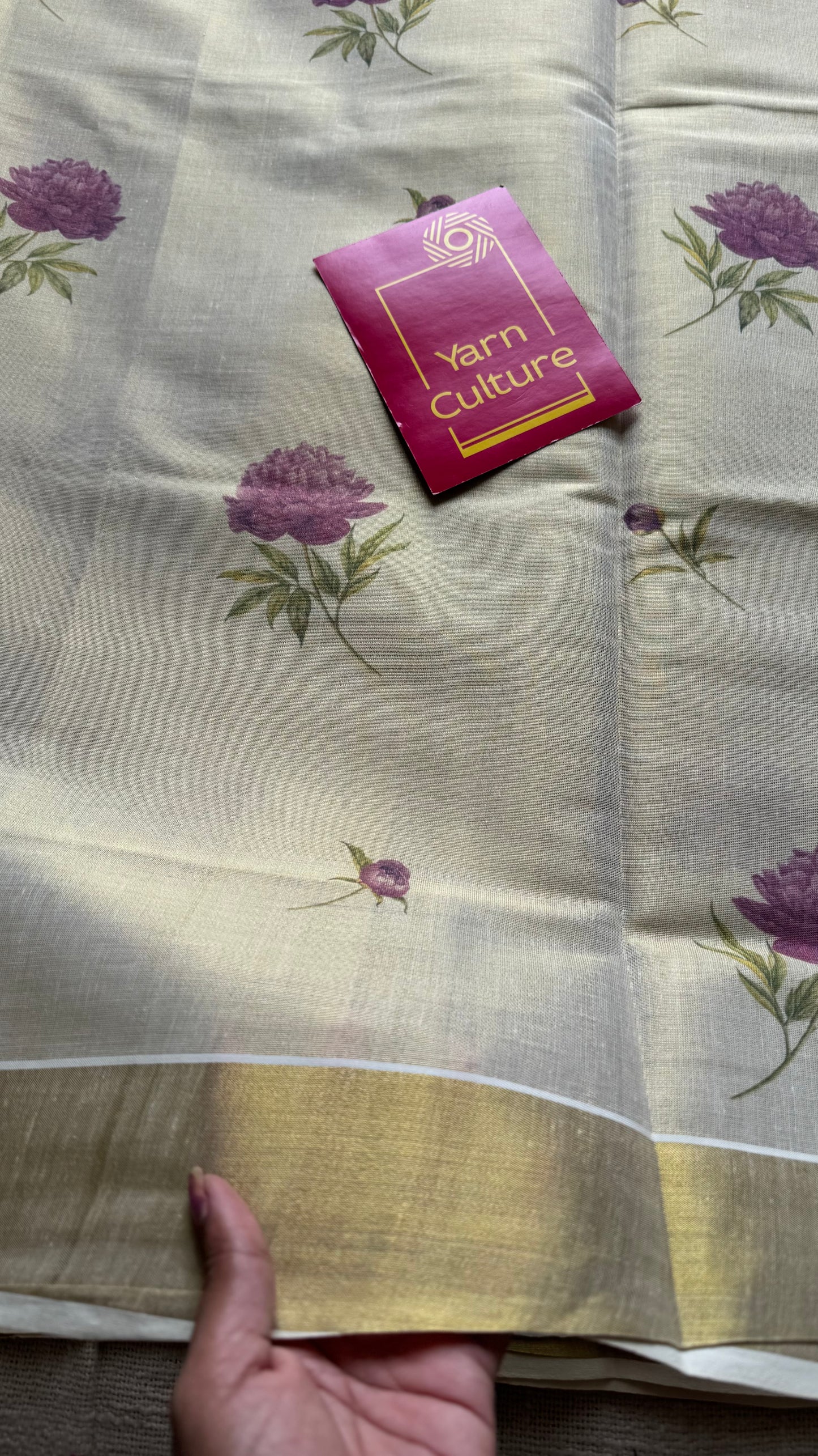 Ivory Kerala Cotton Tissue, Floral Print - YCONKCT220
