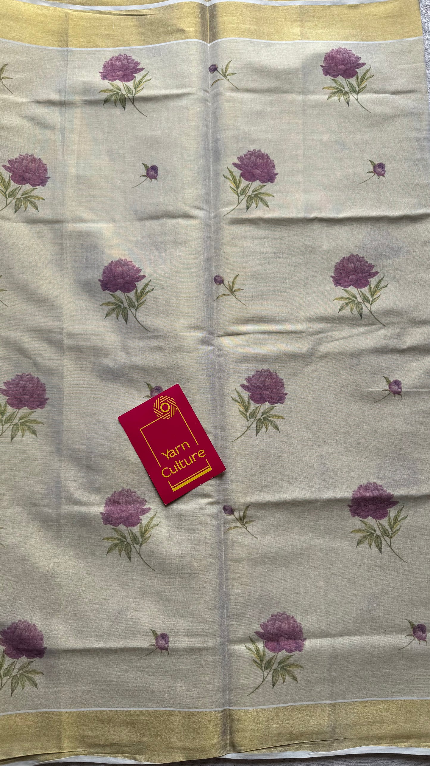Ivory Kerala Cotton Tissue, Floral Print - YCONKCT220