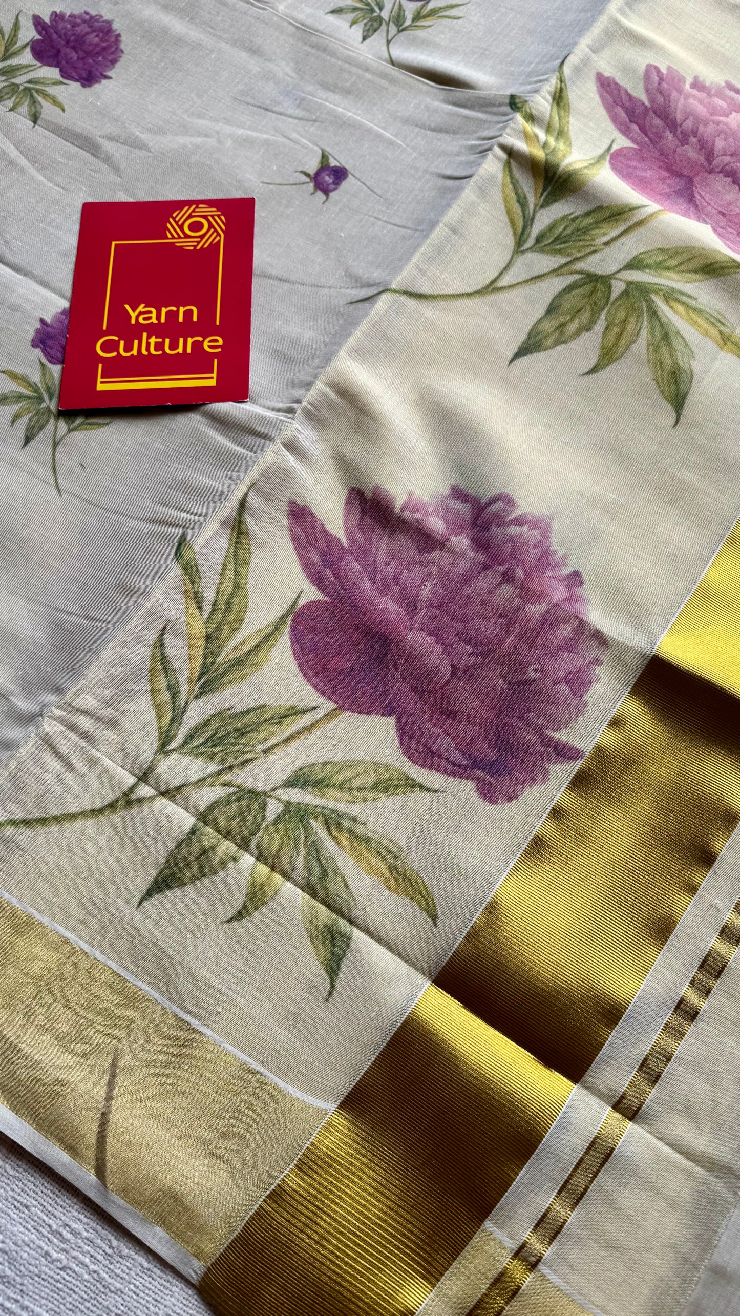 Ivory Kerala Cotton Tissue, Floral Print - YCONKCT220