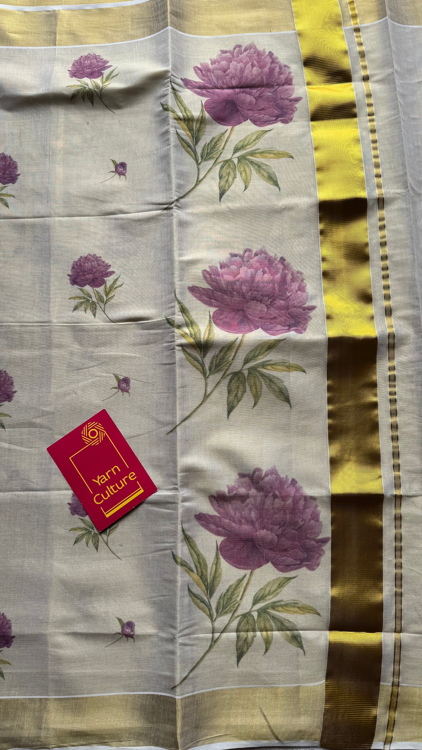 Ivory Kerala Cotton Tissue, Floral Print - YCONKCT220