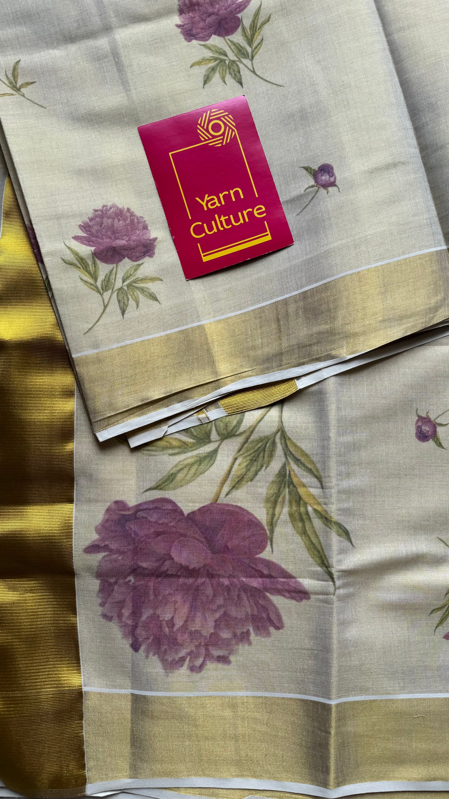 Ivory Kerala Cotton Tissue, Floral Print - YCONKCT220
