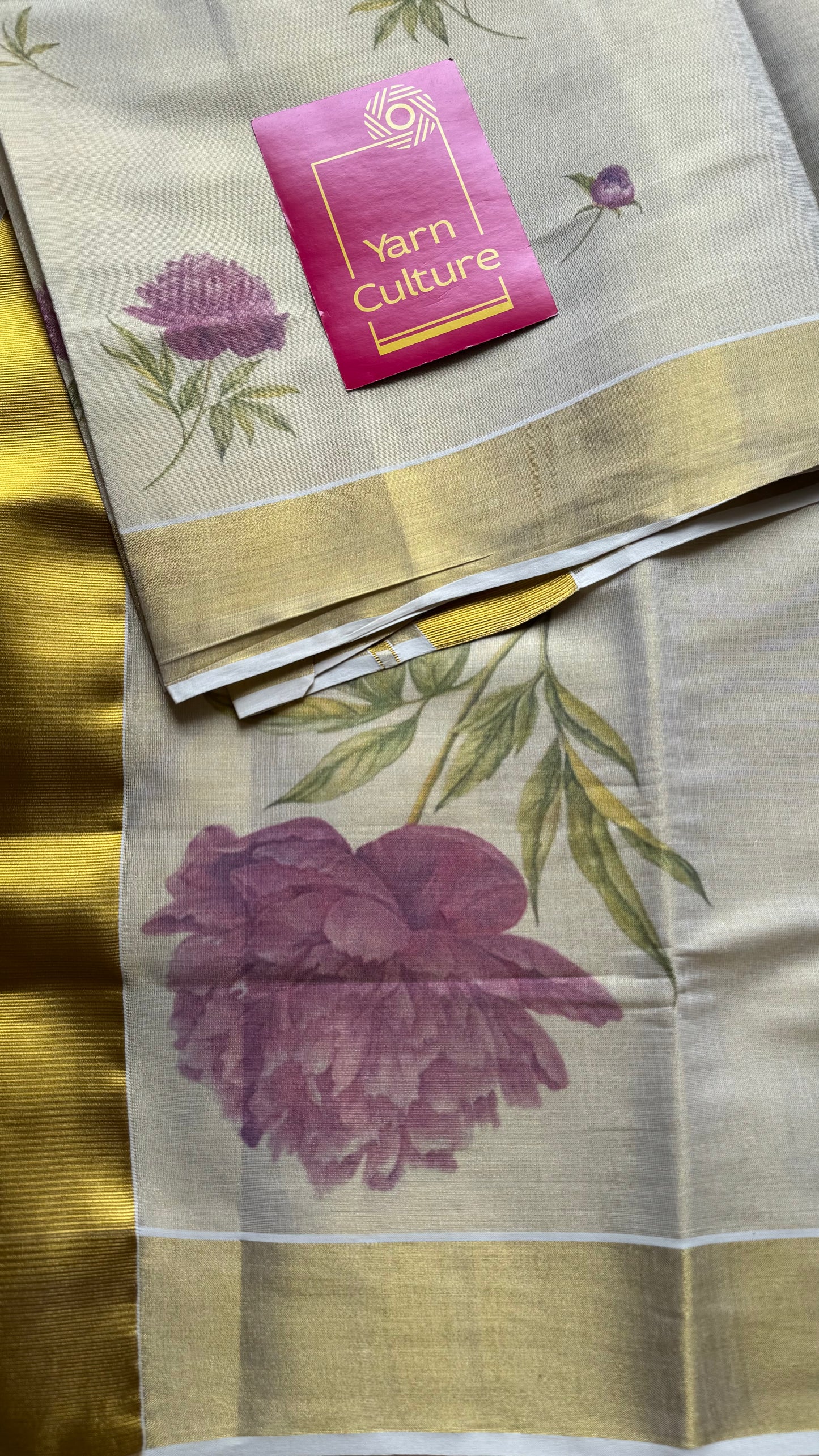 Ivory Kerala Cotton Tissue, Floral Print - YCONKCT220