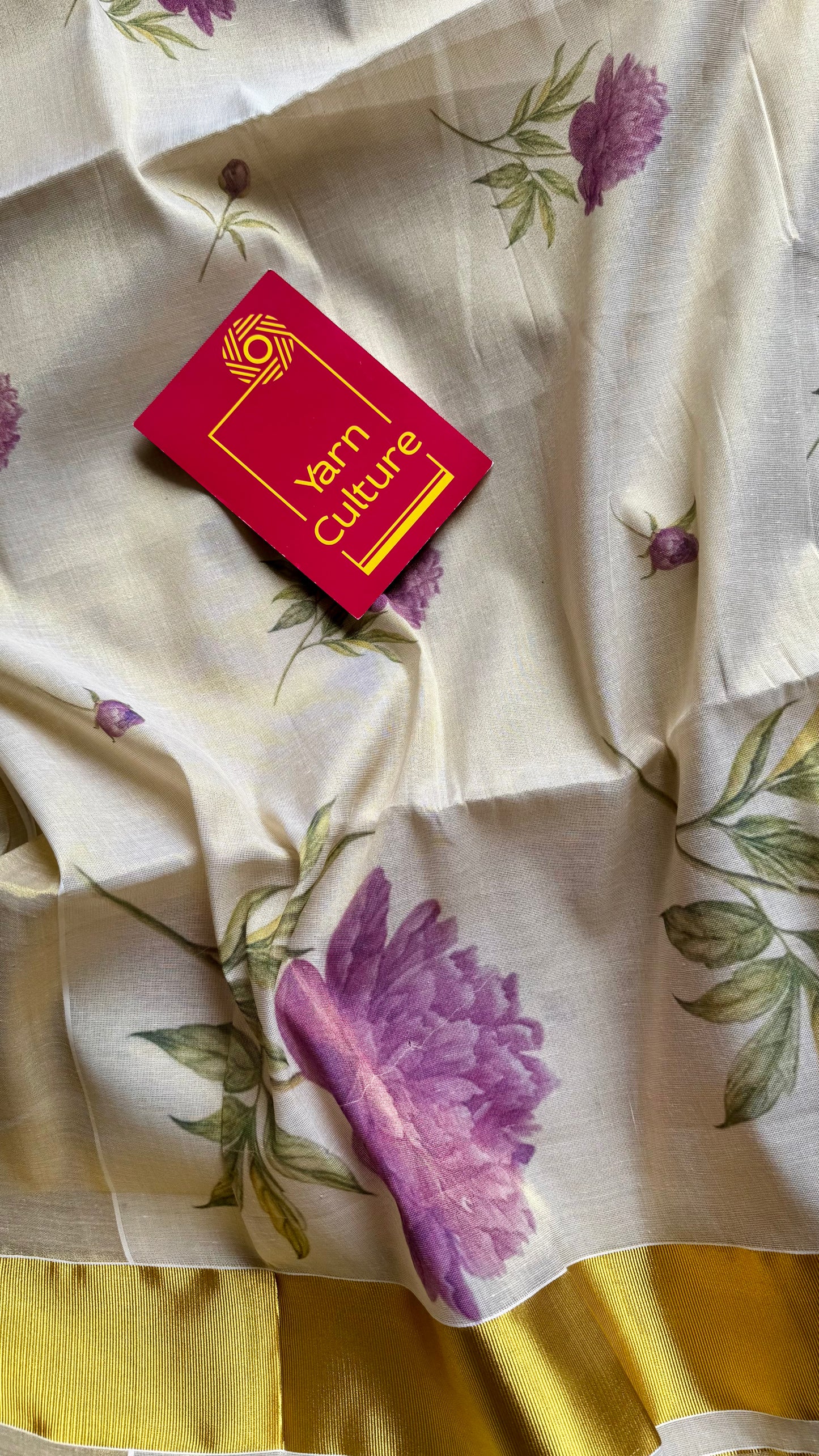 Ivory Kerala Cotton Tissue, Floral Print - YCONKCT220