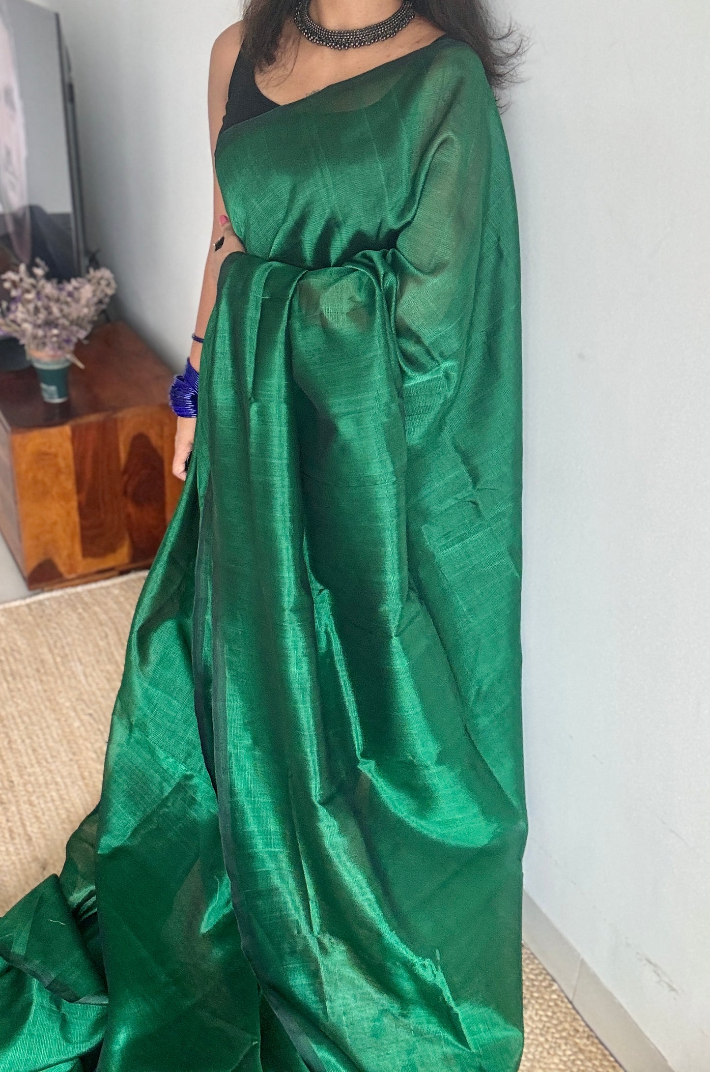 Plain green, mangalgiri silk cotton, handwoven, soft, light weight- YCWOTDMSCM14