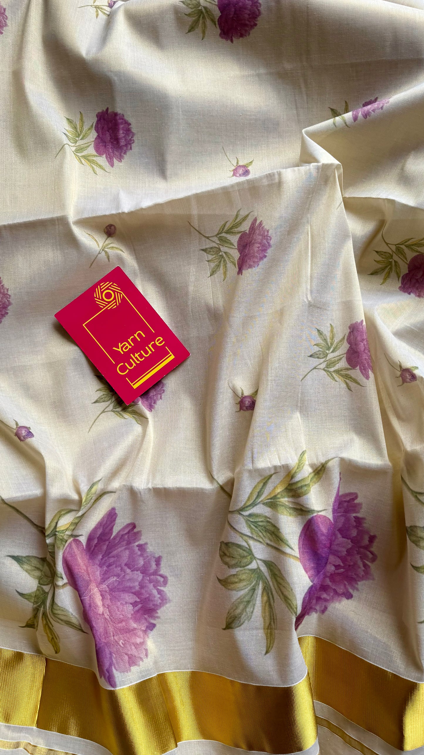 Ivory Kerala Cotton Tissue, Floral Print - YCONKCT220