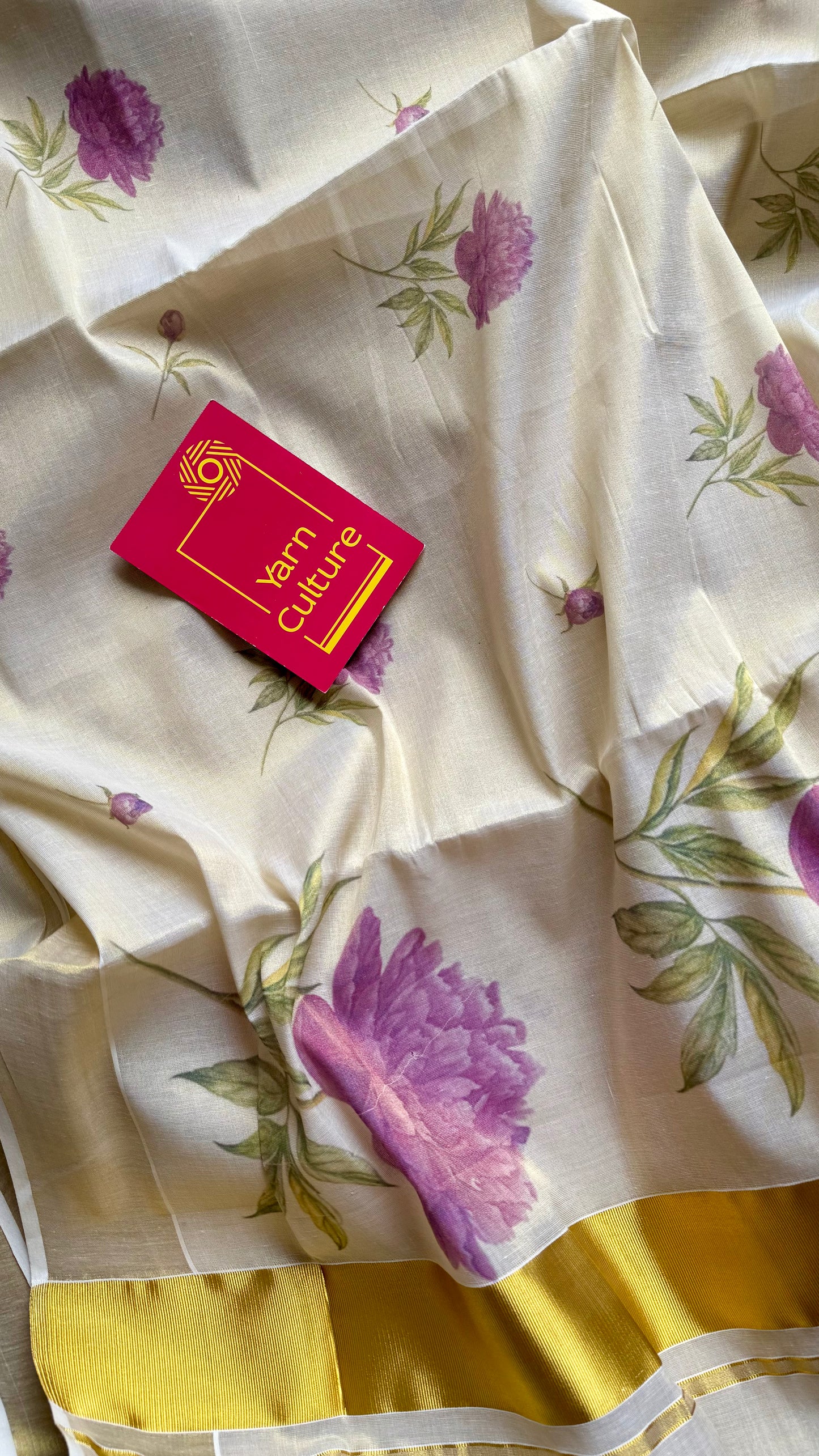 Ivory Kerala Cotton Tissue, Floral Print - YCONKCT220