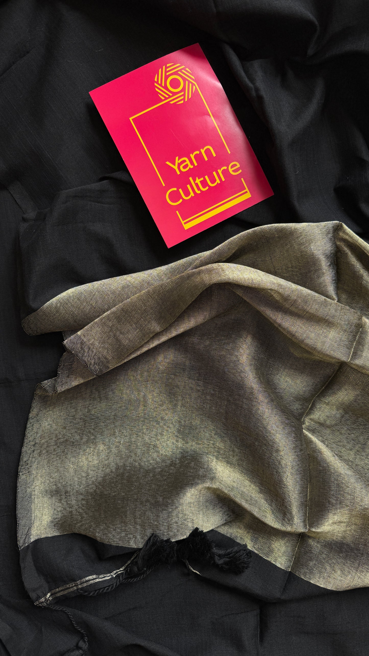 Black Whisper - Black with silver gold dual tone pallu, soft khadi cotton
