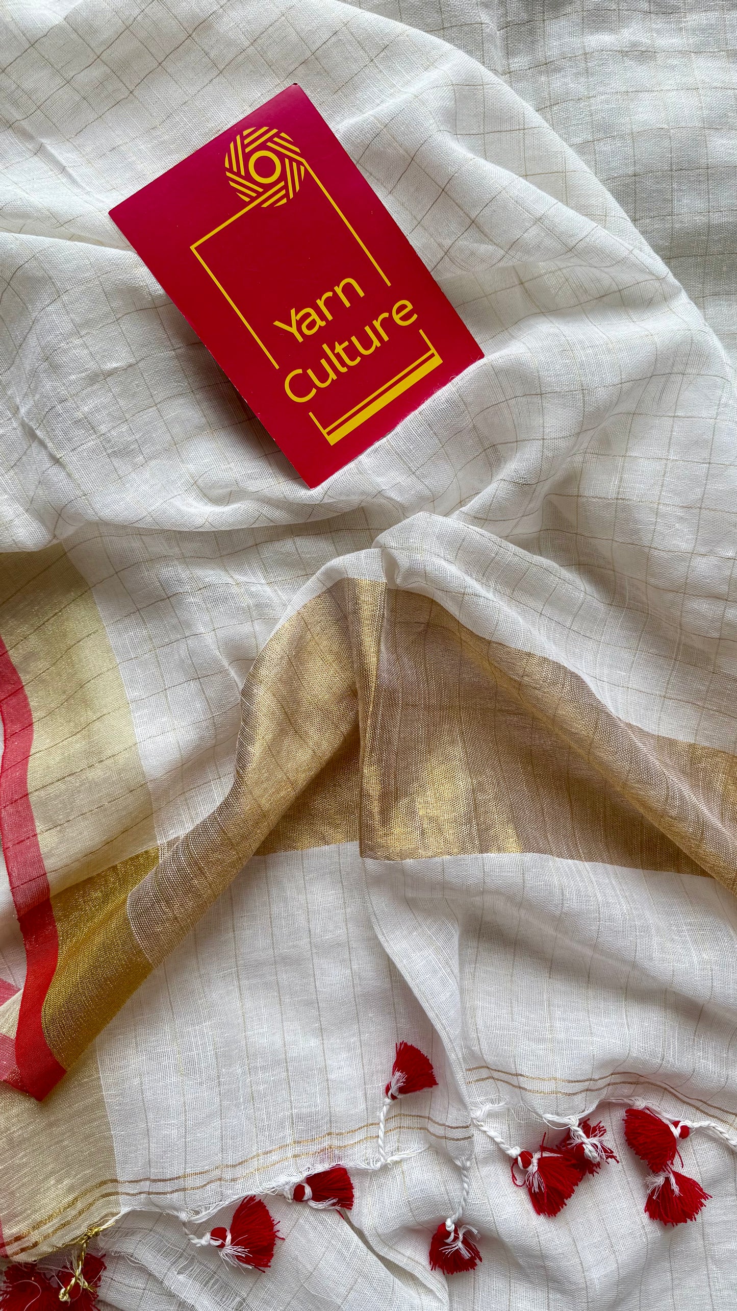 Ivory & gold checks in Linen - YCON25BCLN07