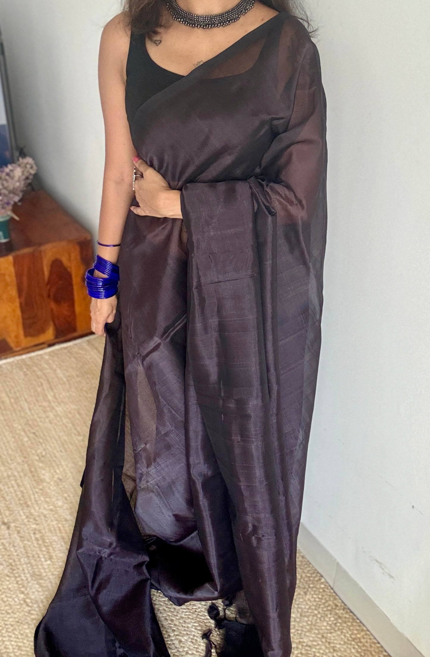 Plain grey black, mangalgiri silk cotton, handwoven, soft, light weight- YCWOTDMSCM13