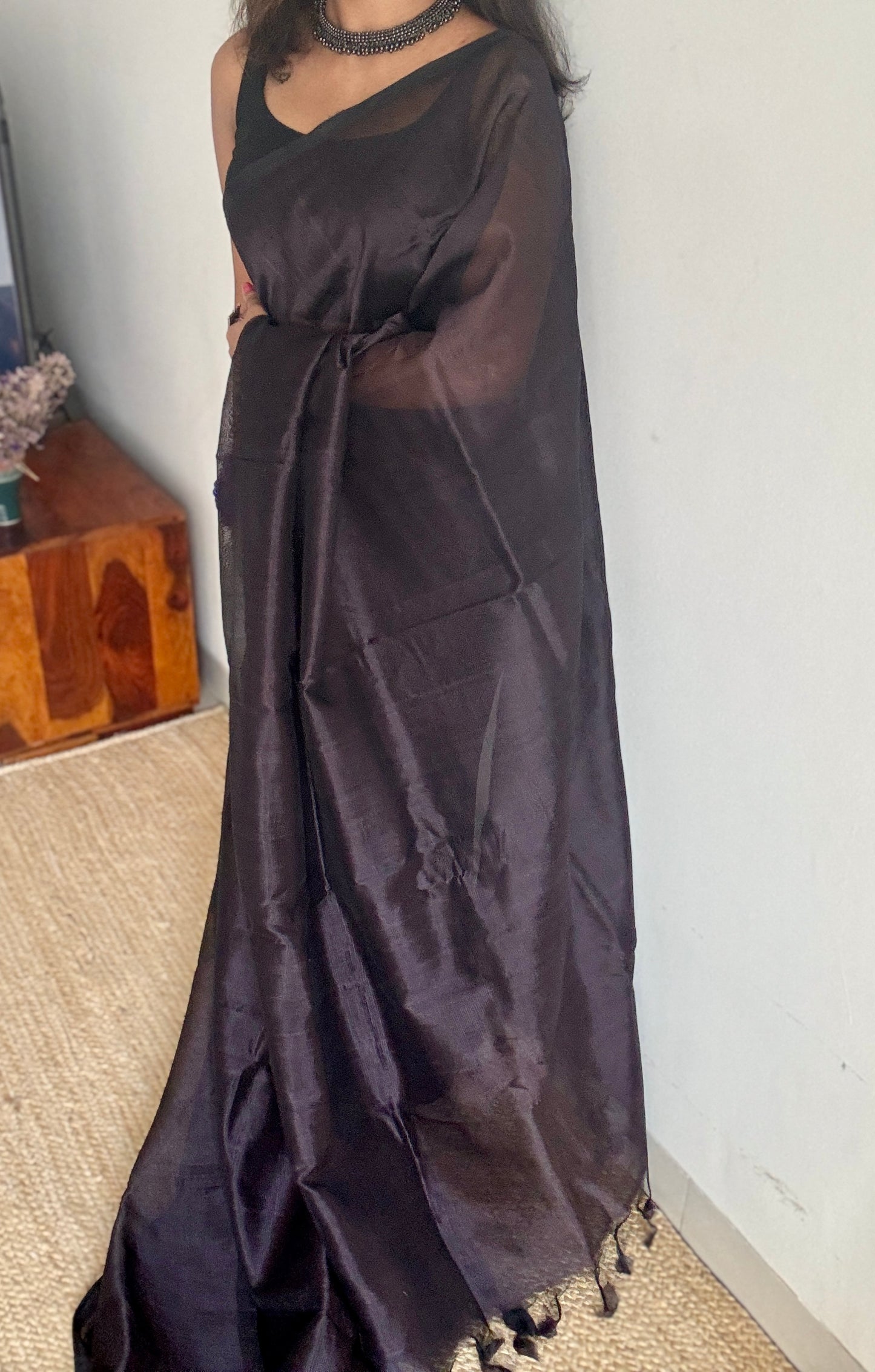 Plain grey black, mangalgiri silk cotton, handwoven, soft, light weight- YCWOTDMSCM13