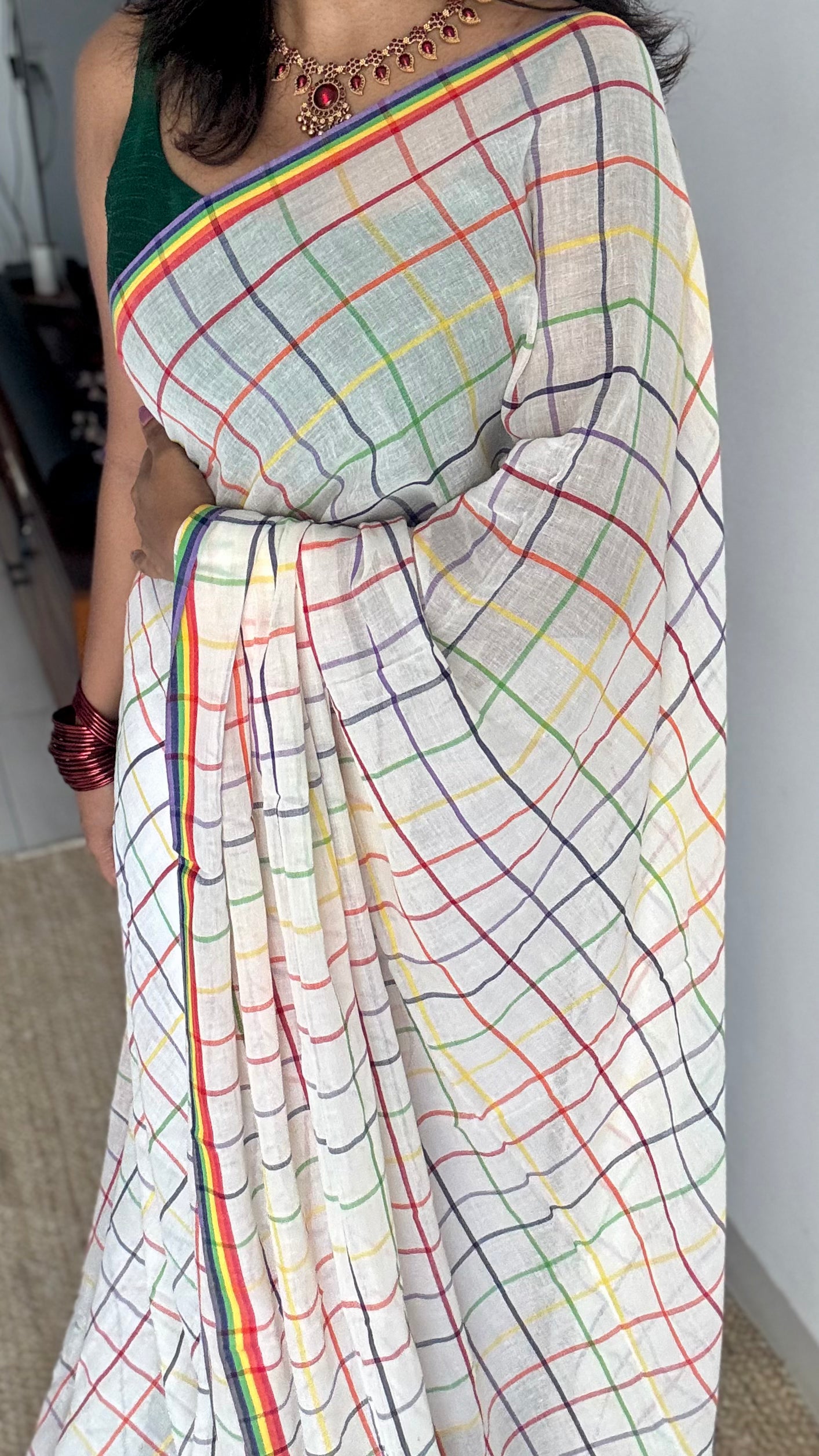 Ivory with multicolour checks, mul cotton - YCON25BCM52