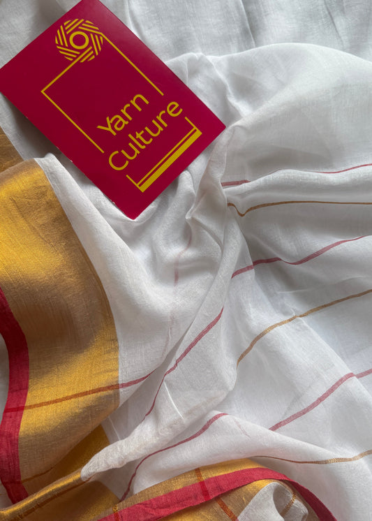 White with Gold Zari - Mul Cotton YCBCM06