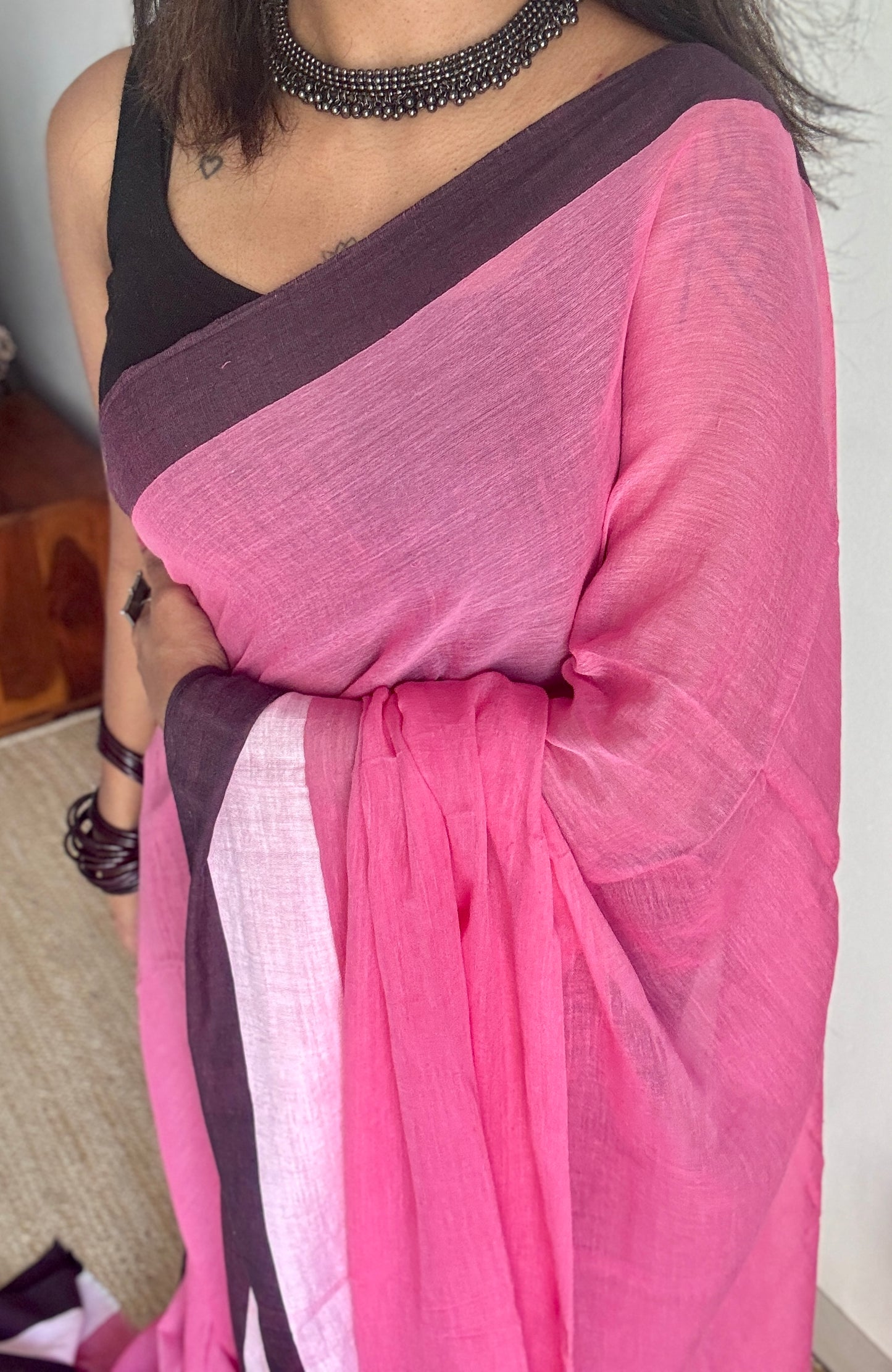 Pink with cream and dark purple border, mul cotton YCBCMCM05