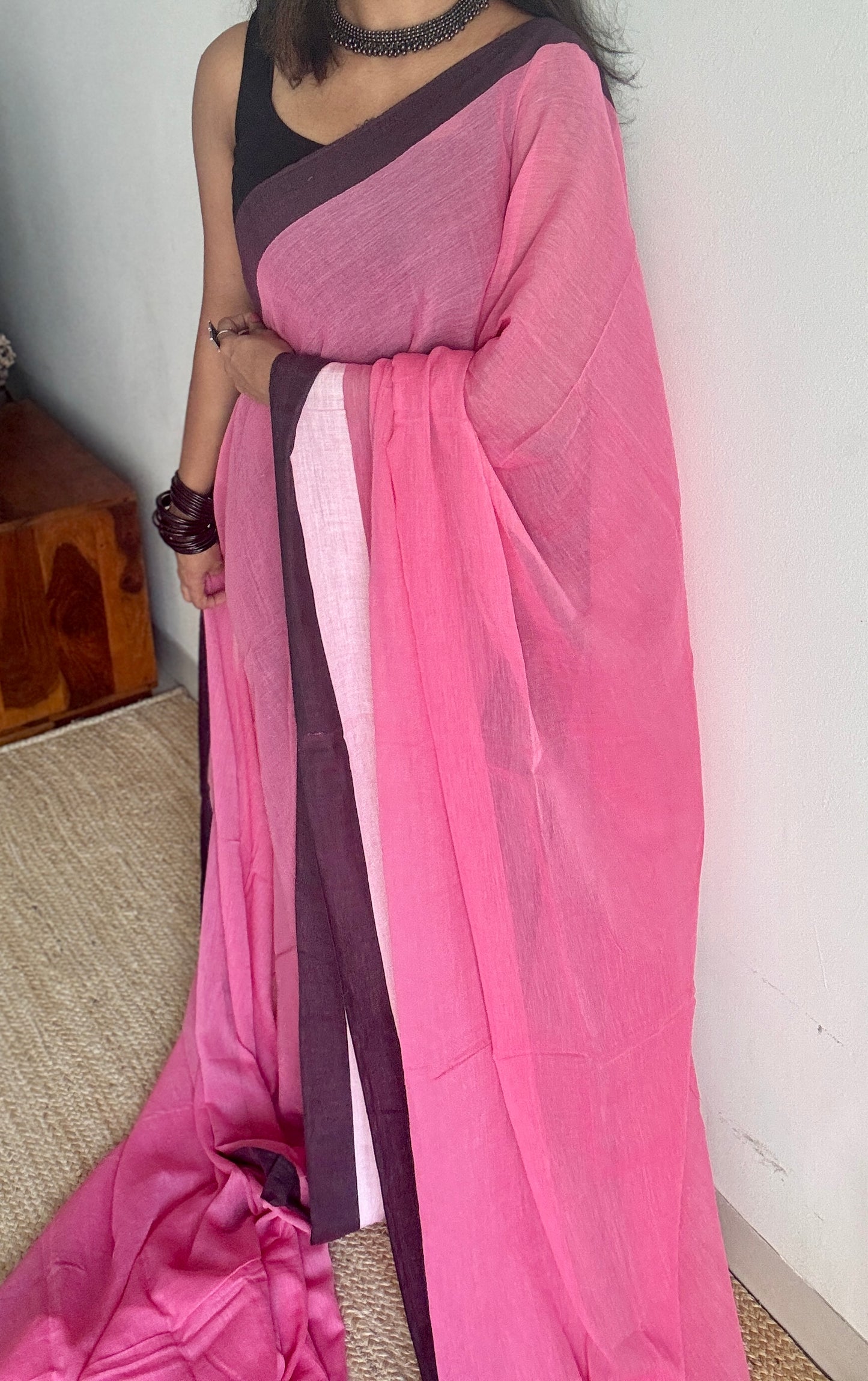 Pink with cream and dark purple border, mul cotton YCBCMCM05