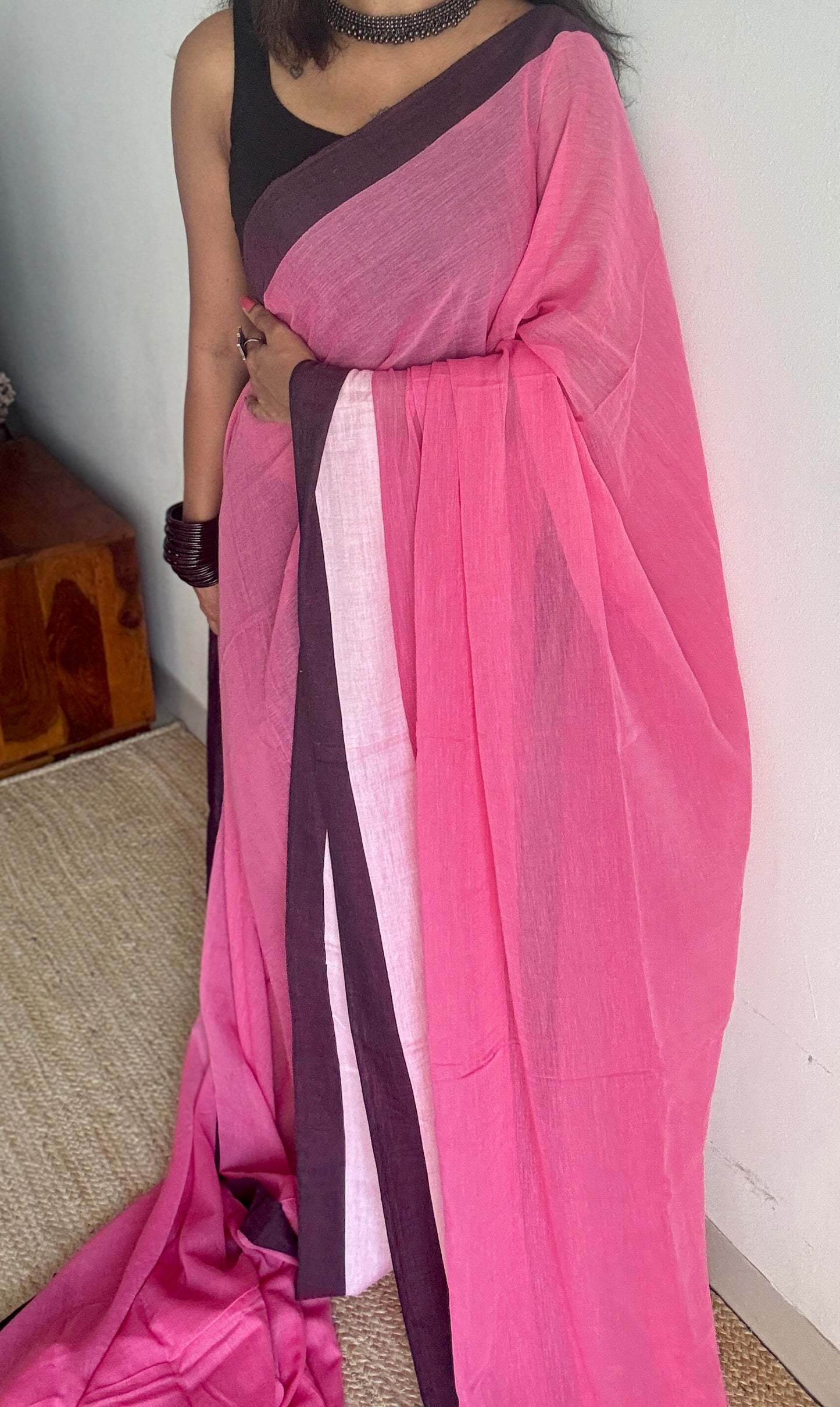 Pink with cream and dark purple border, mul cotton YCBCMCM05