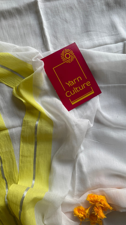 White with Light Yellow Border - Mul Cotton