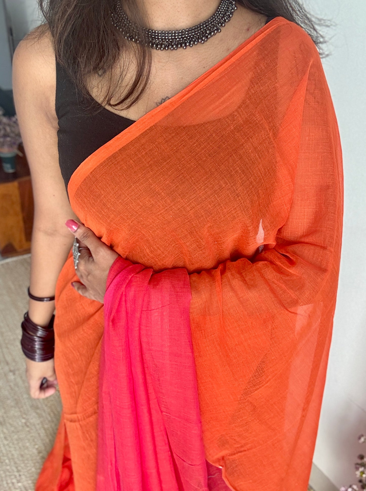 Dark orange with dark pink, mul cotton YCBCMCM19