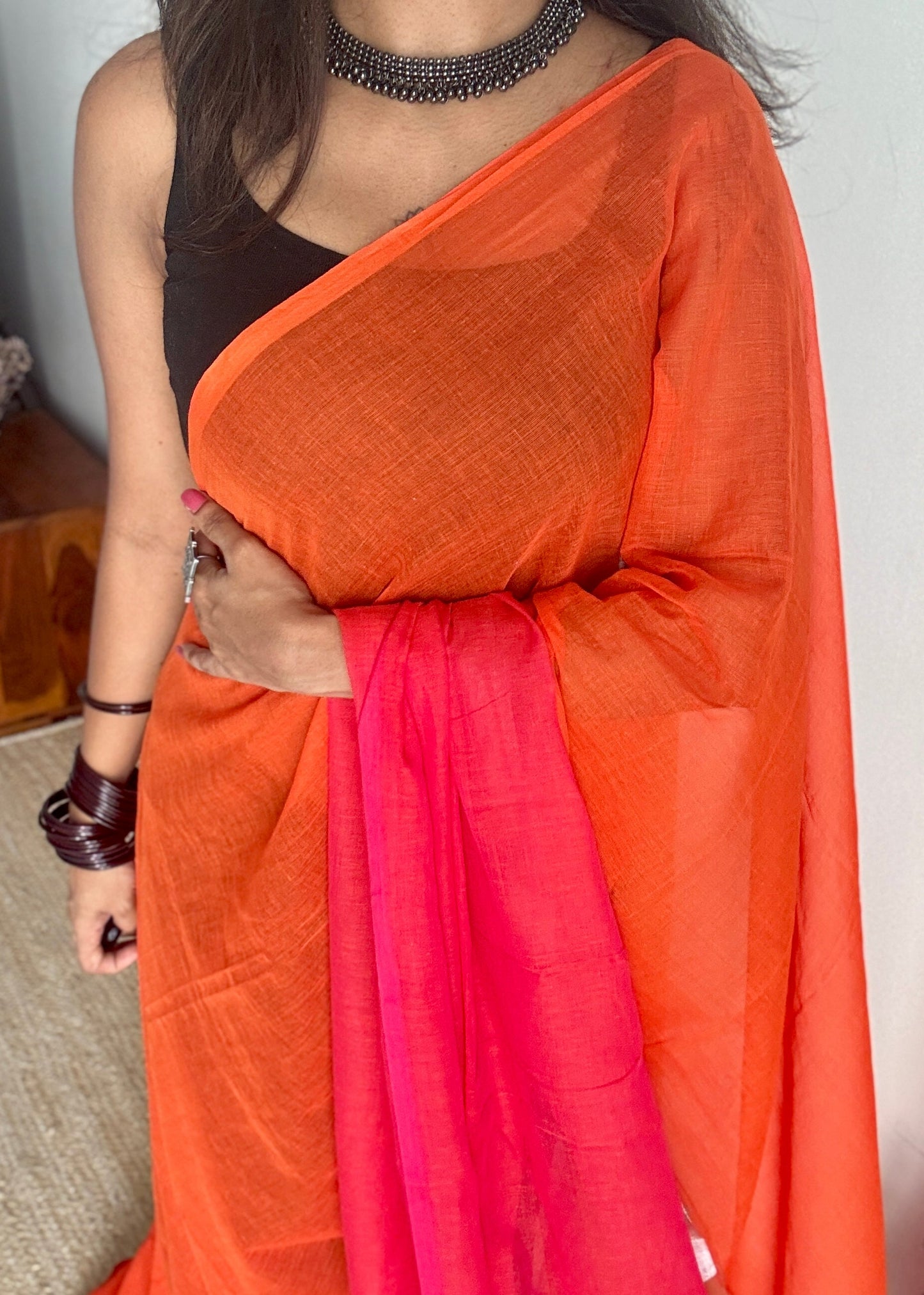 Dark orange with dark pink, mul cotton YCBCMCM19