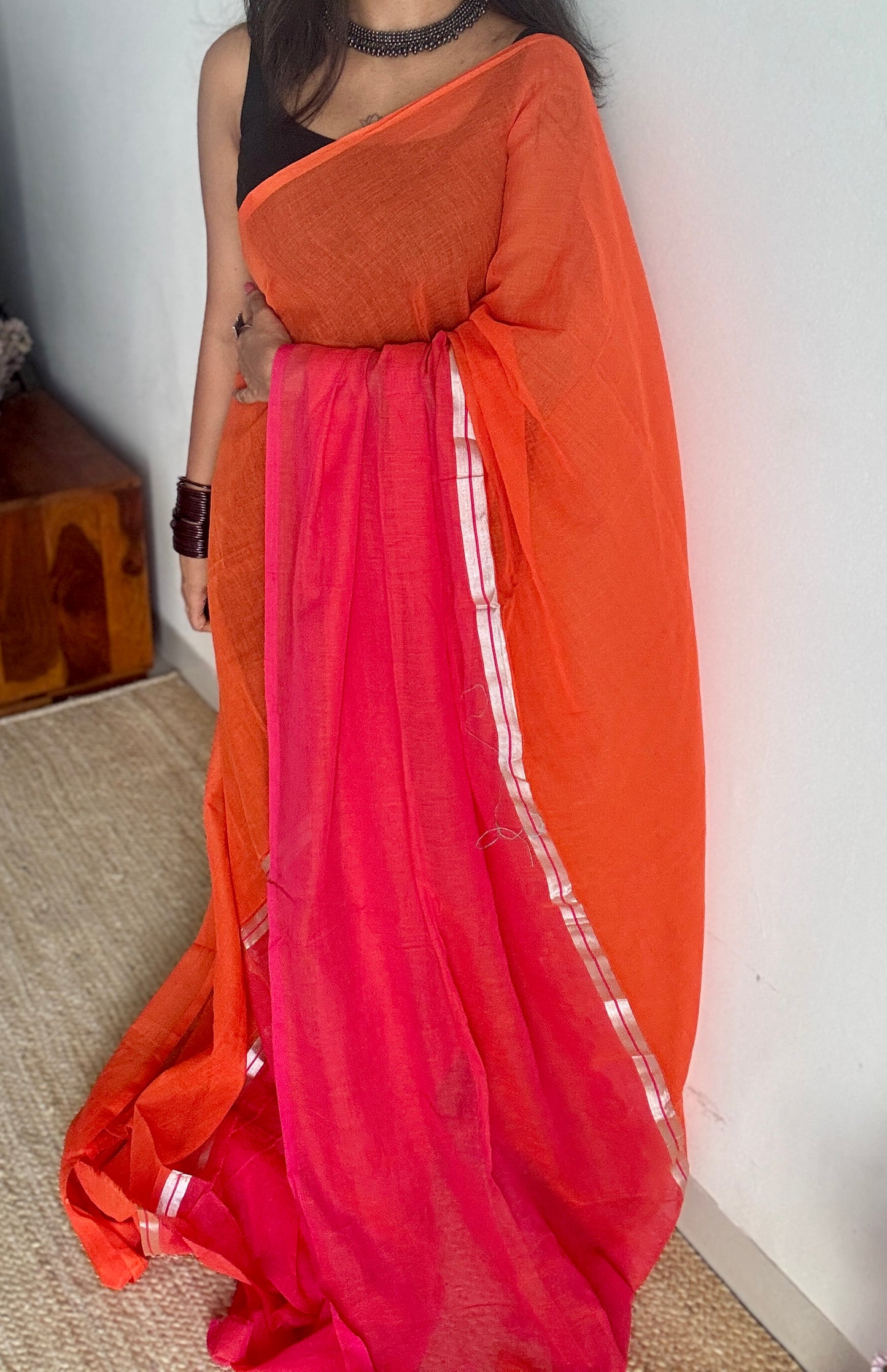 Dark orange with dark pink, mul cotton YCBCMCM19