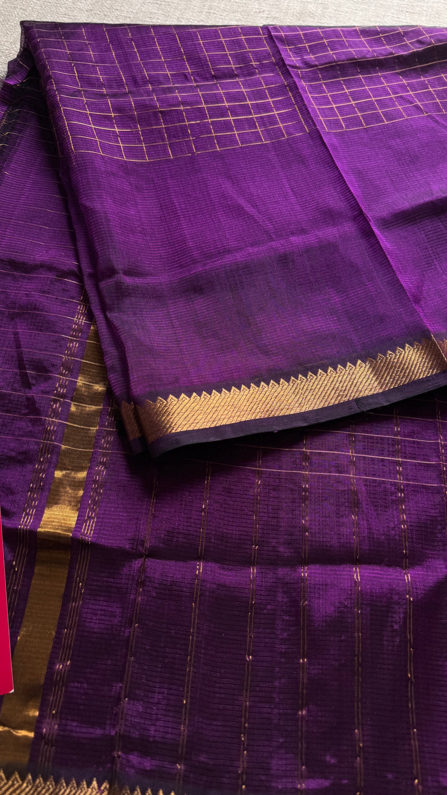 Purple pink (vadamalli) checks, mangalgiri silk by silk, handwoven, soft, light weight- YCWOTDMSCM18