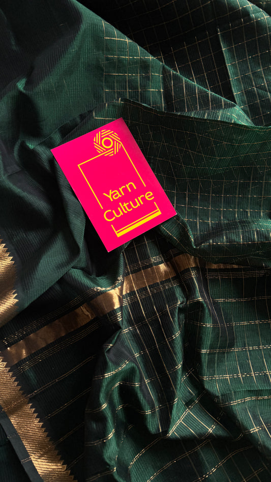 Green checks, mangalgiri silk by silk, handwoven, soft, light weight- YCWOTDMSCM17