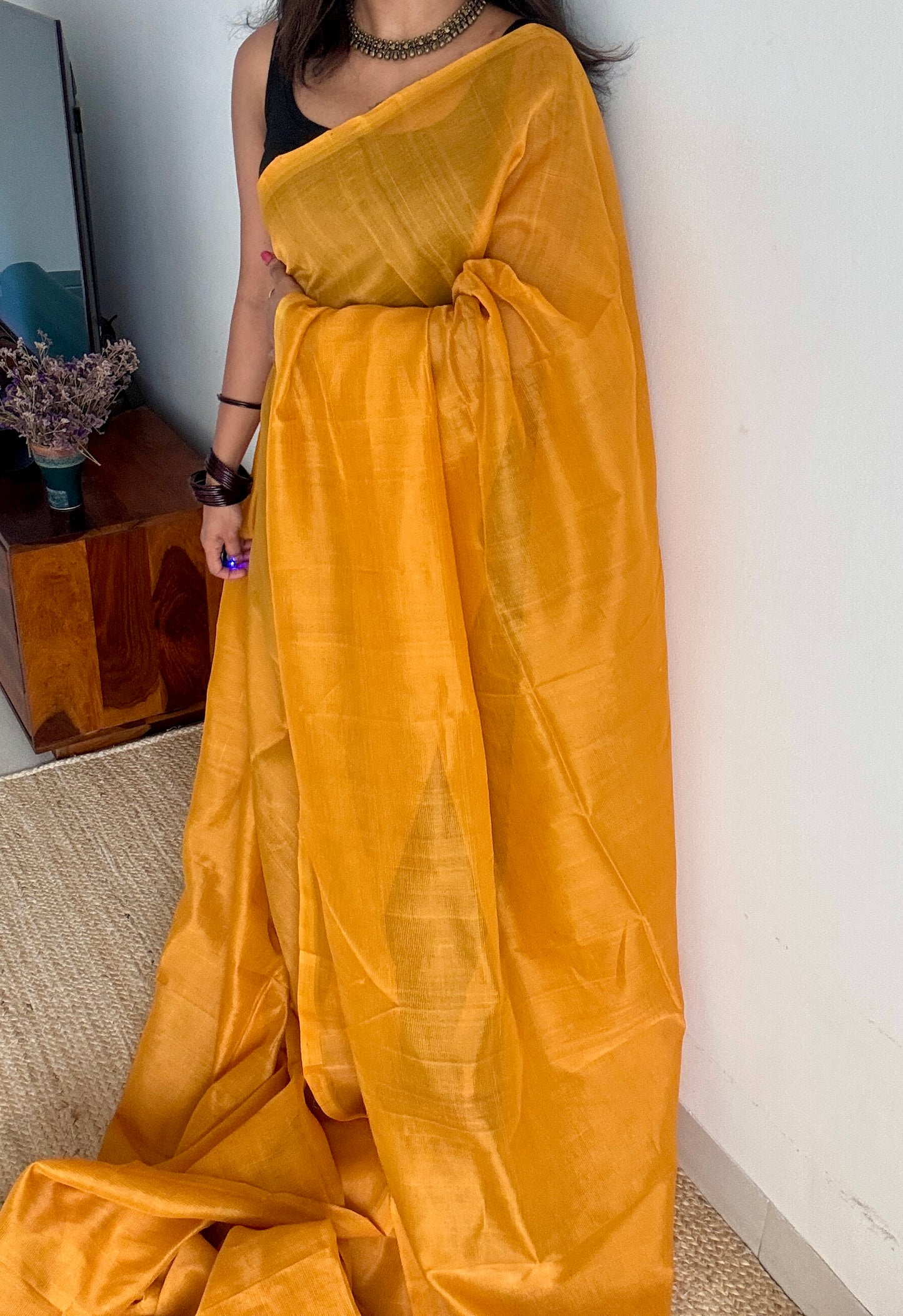 Plain dark yellow, mangalgiri silk cotton, handwoven, soft, light weight - YCWOTDMSCM15
