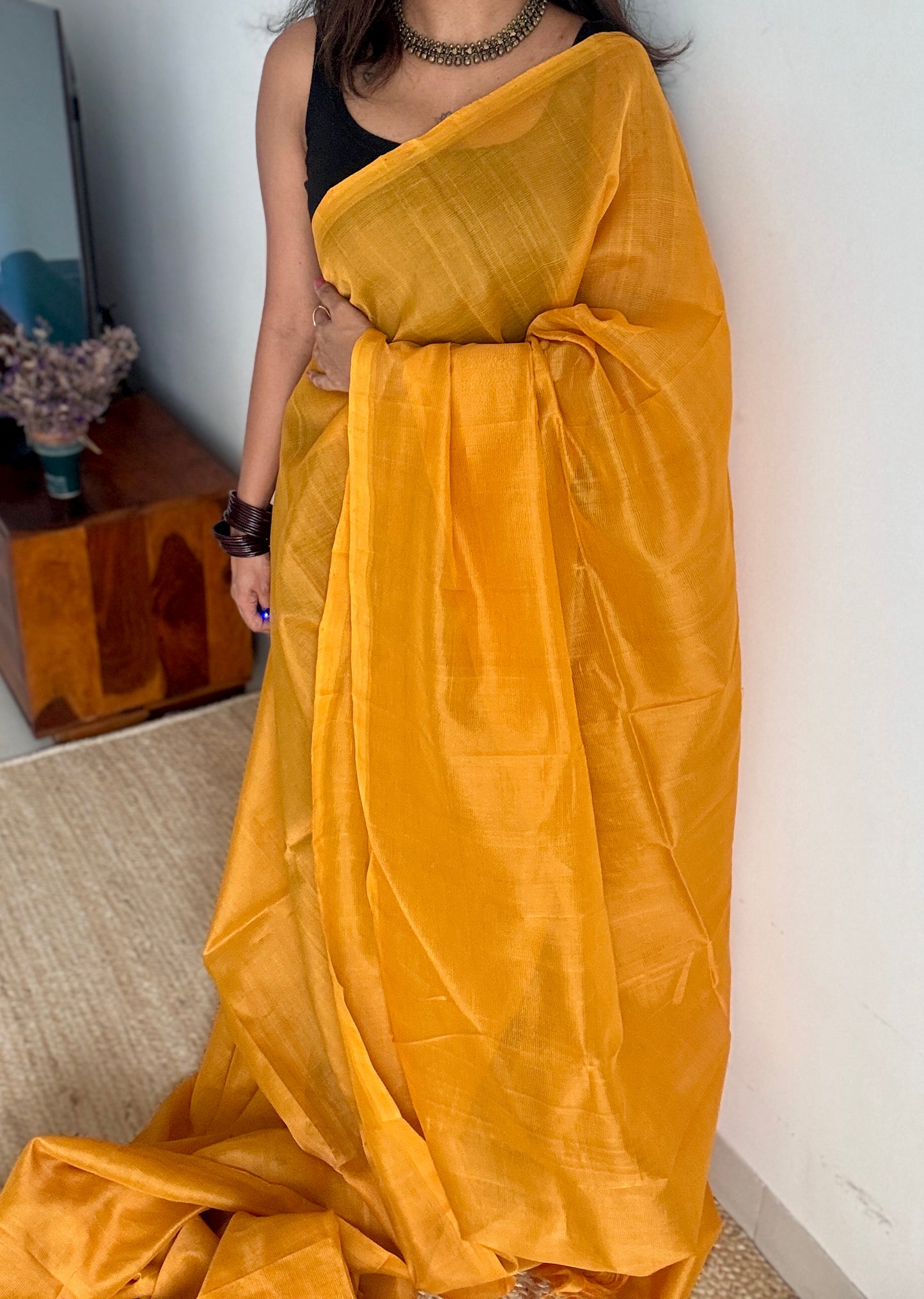 Plain dark yellow, mangalgiri silk cotton, handwoven, soft, light weight - YCWOTDMSCM15