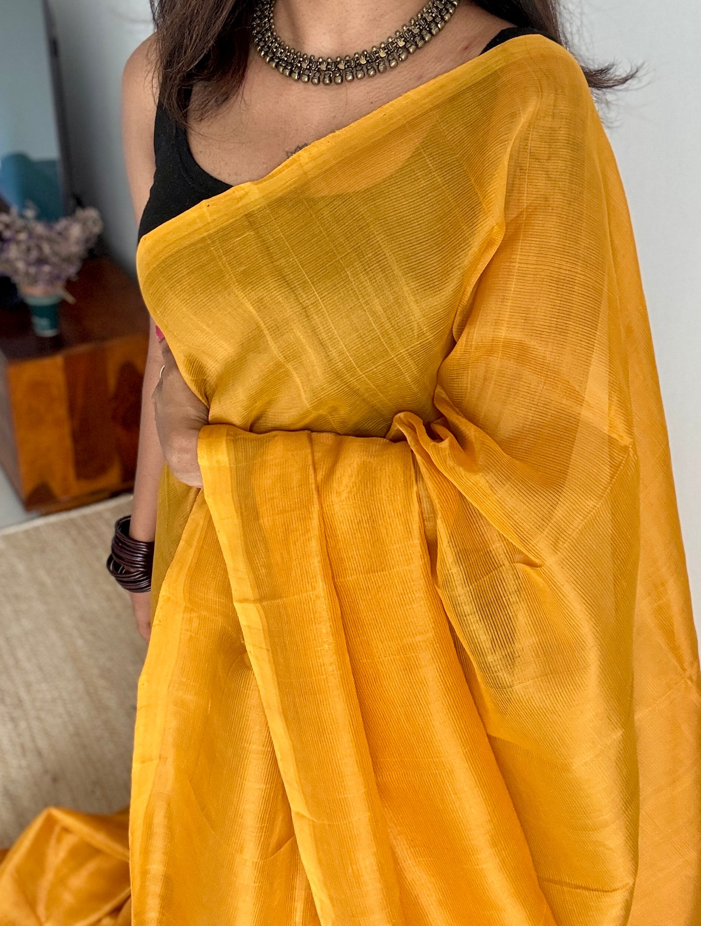 Plain dark yellow, mangalgiri silk cotton, handwoven, soft, light weight - YCWOTDMSCM15