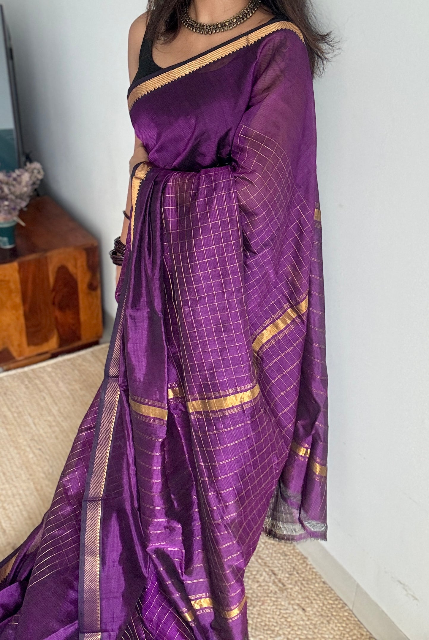 Purple pink (vadamalli) checks, mangalgiri silk by silk, handwoven, soft, light weight- YCWOTDMSCM18