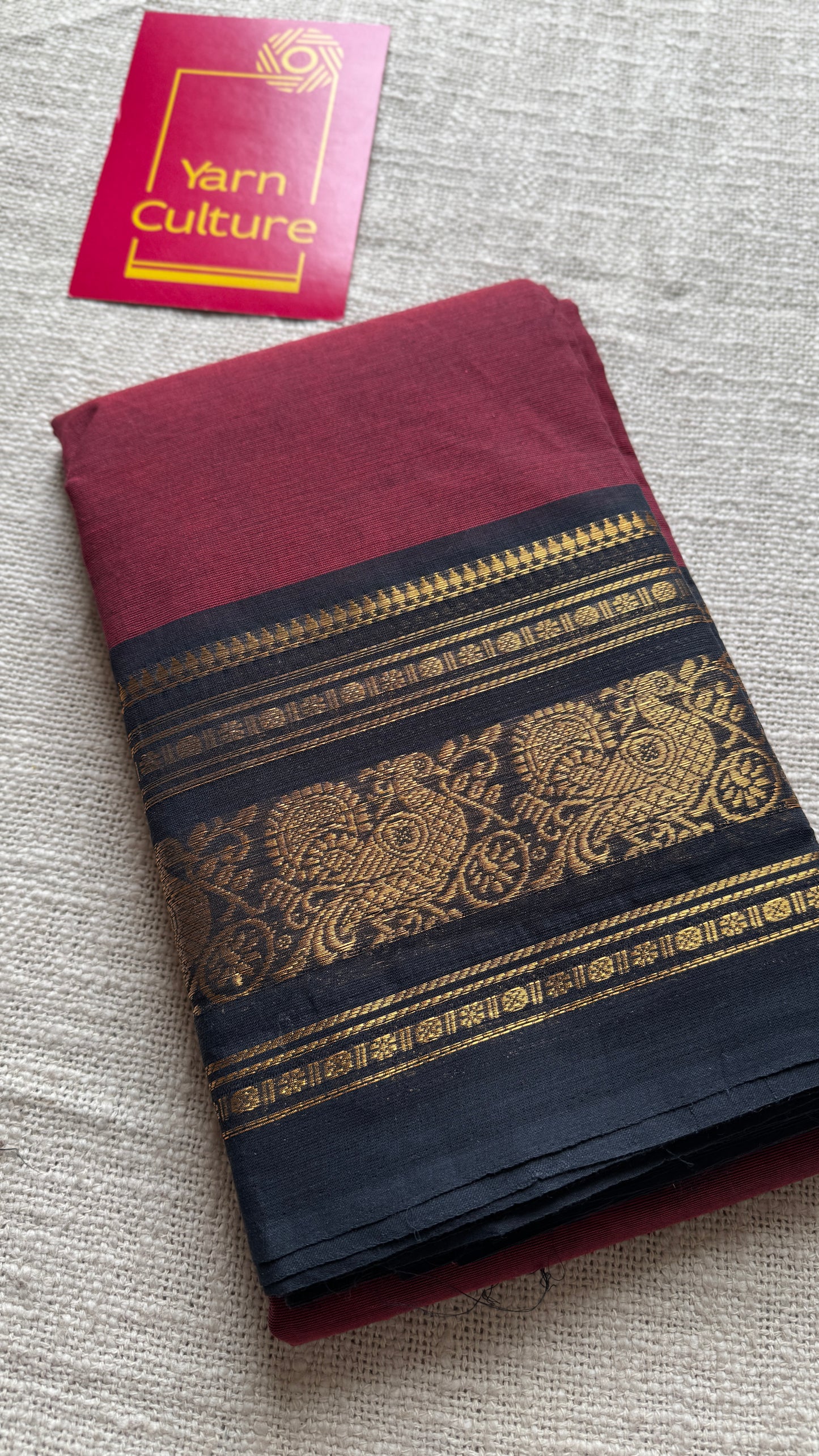 Maroon with Black Contrast Peacock Motif Border - Chettinad Cotton - YCCOTNCLWB08