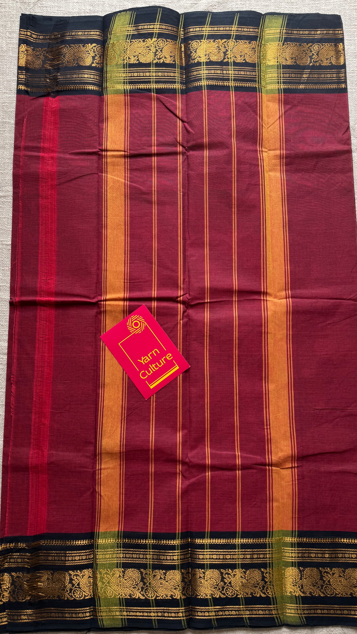 Maroon with Black Contrast Peacock Motif Border - Chettinad Cotton - YCCOTNCLWB08