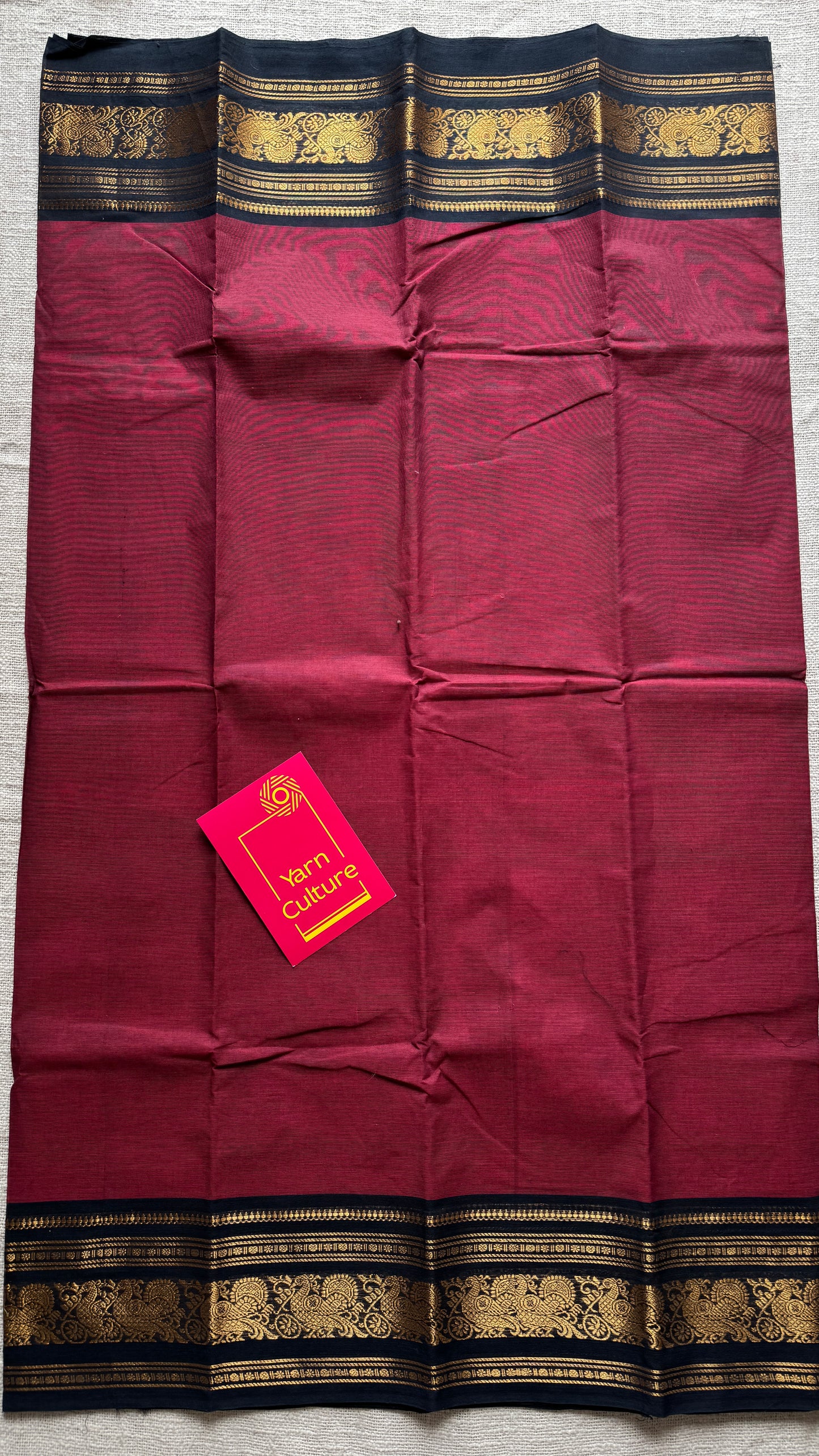 Maroon with Black Contrast Peacock Motif Border - Chettinad Cotton - YCCOTNCLWB08
