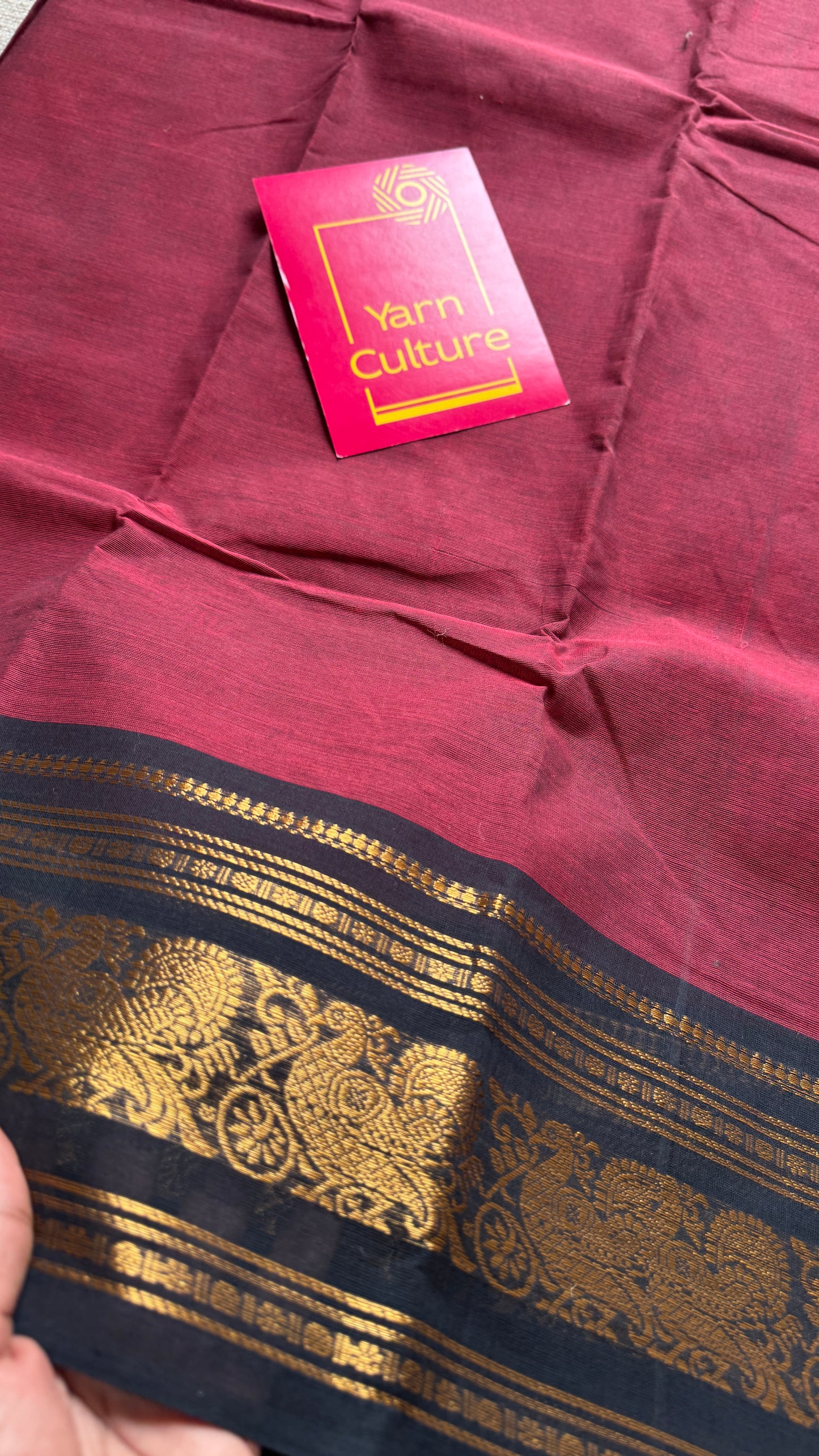 Maroon with Black Contrast Peacock Motif Border - Chettinad Cotton - YCCOTNCLWB08
