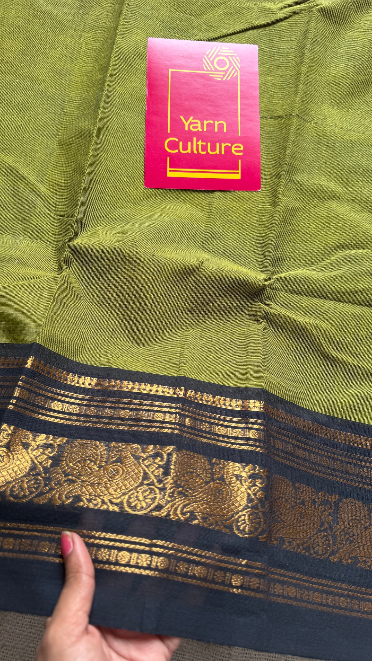 Green with Black Contrast Peacock Motif Border - Chettinad Cotton - YCCOTNCLWB09