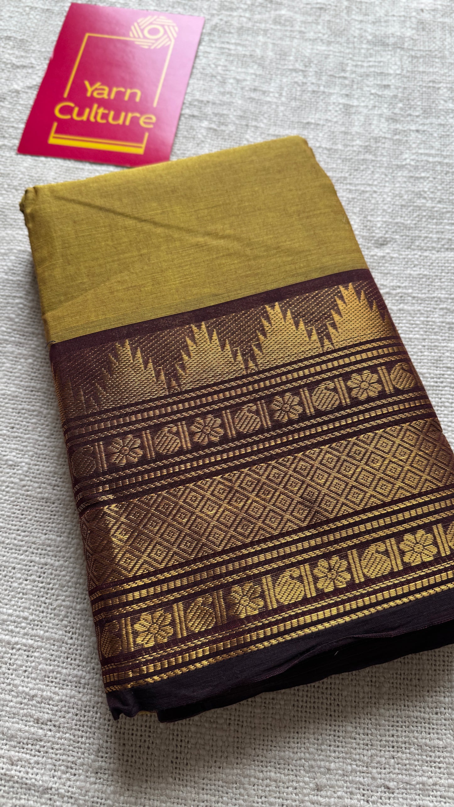Light Green with Brown Contrast Border (single side) - Chettinad Cotton - YCCOTNCLWB06